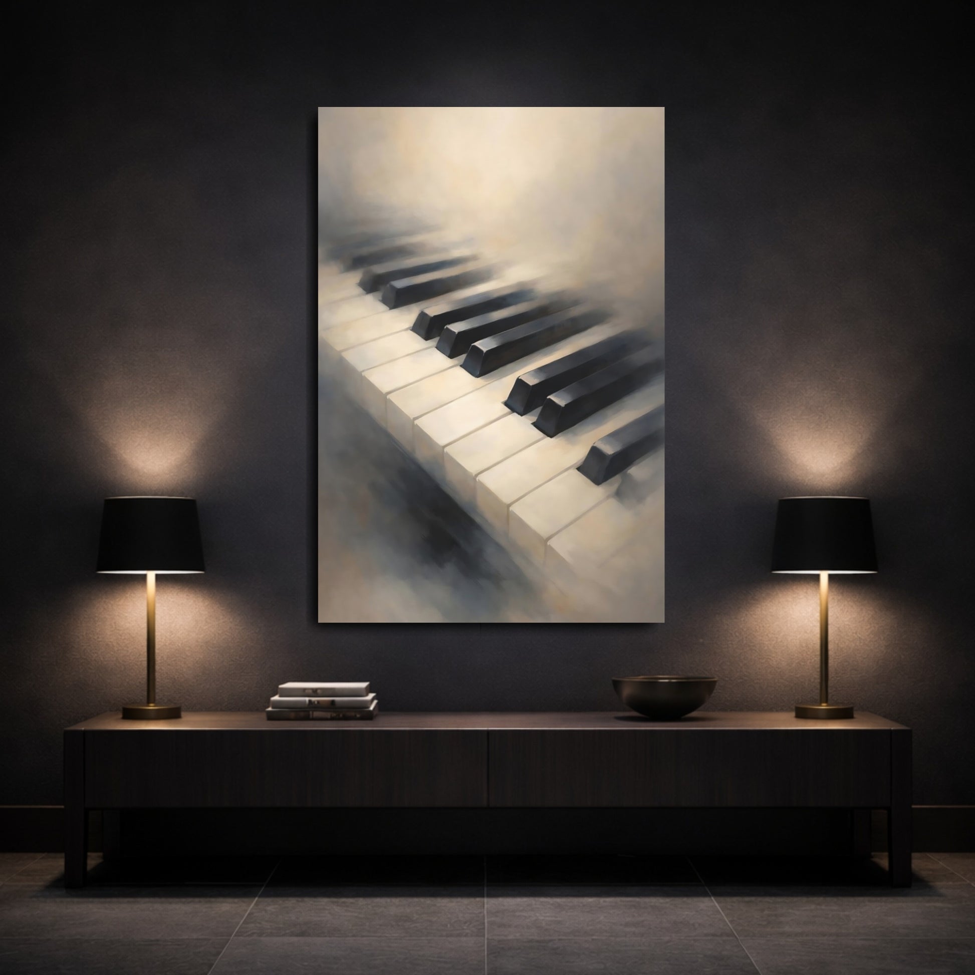 Mockup 2. Abstract Piano Keys Muted Piano Keys shown as stretched canvas wall art