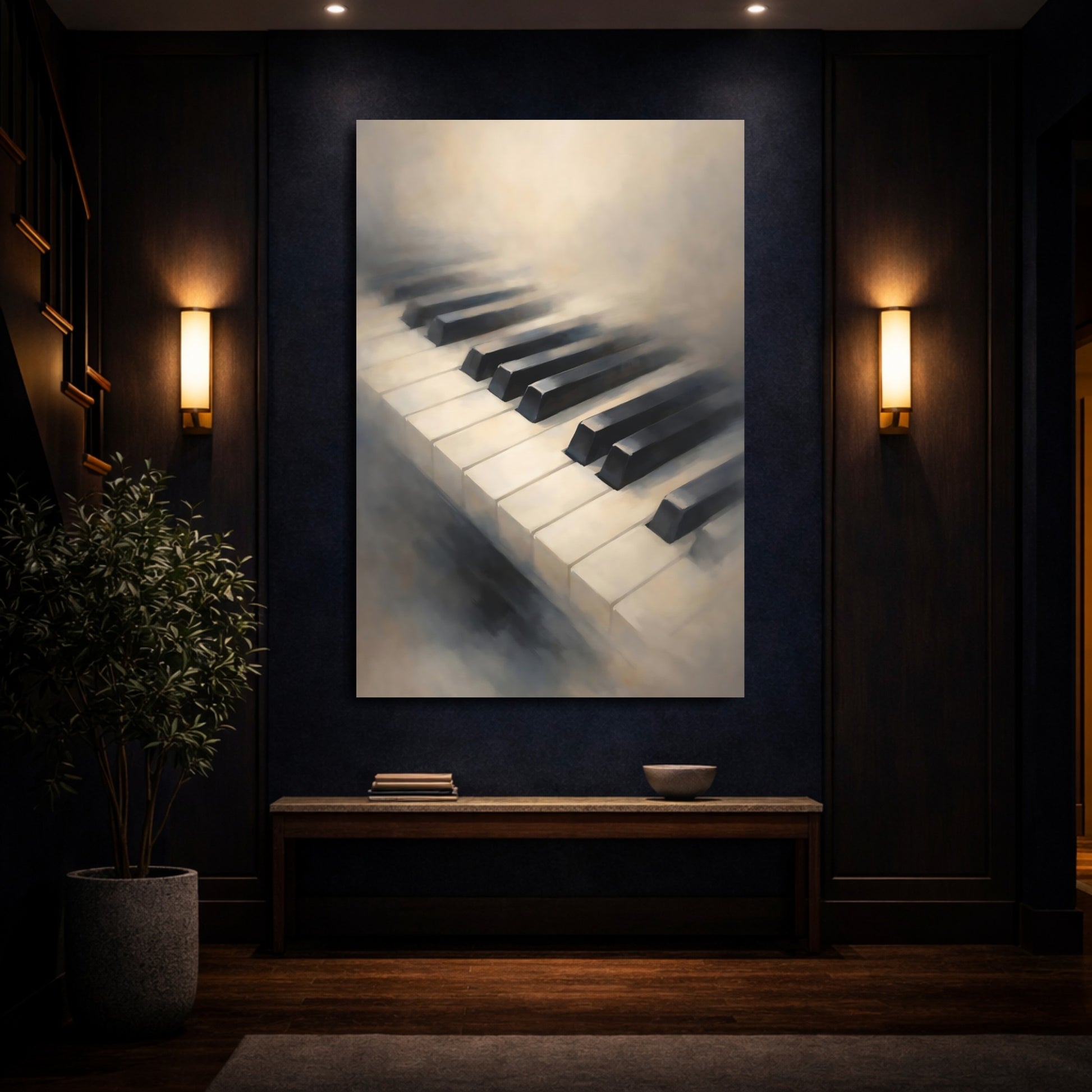 Mockup 3. Abstract Piano Keys Muted Piano Keys shown as stretched canvas wall art