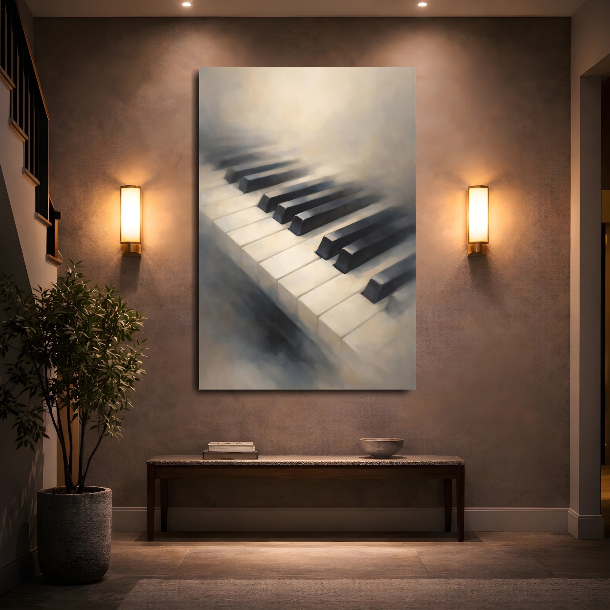 Mockup 4. Abstract Piano Keys Muted Piano Keys shown as stretched canvas wall art