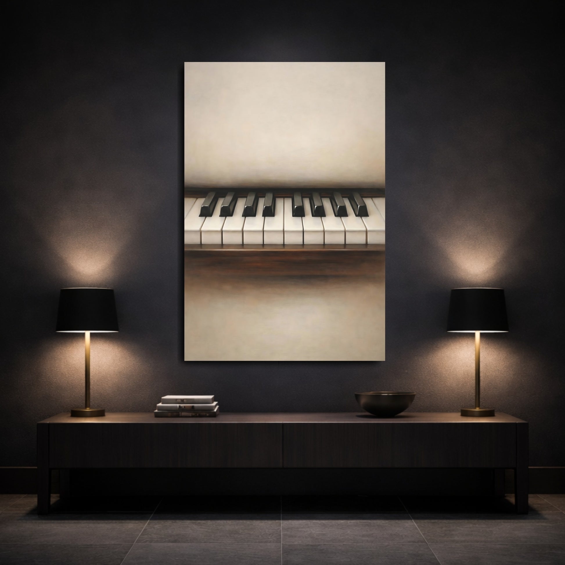 Mockup 2. Abstract Piano Keys Piano Keys Brown shown as stretched canvas wall art