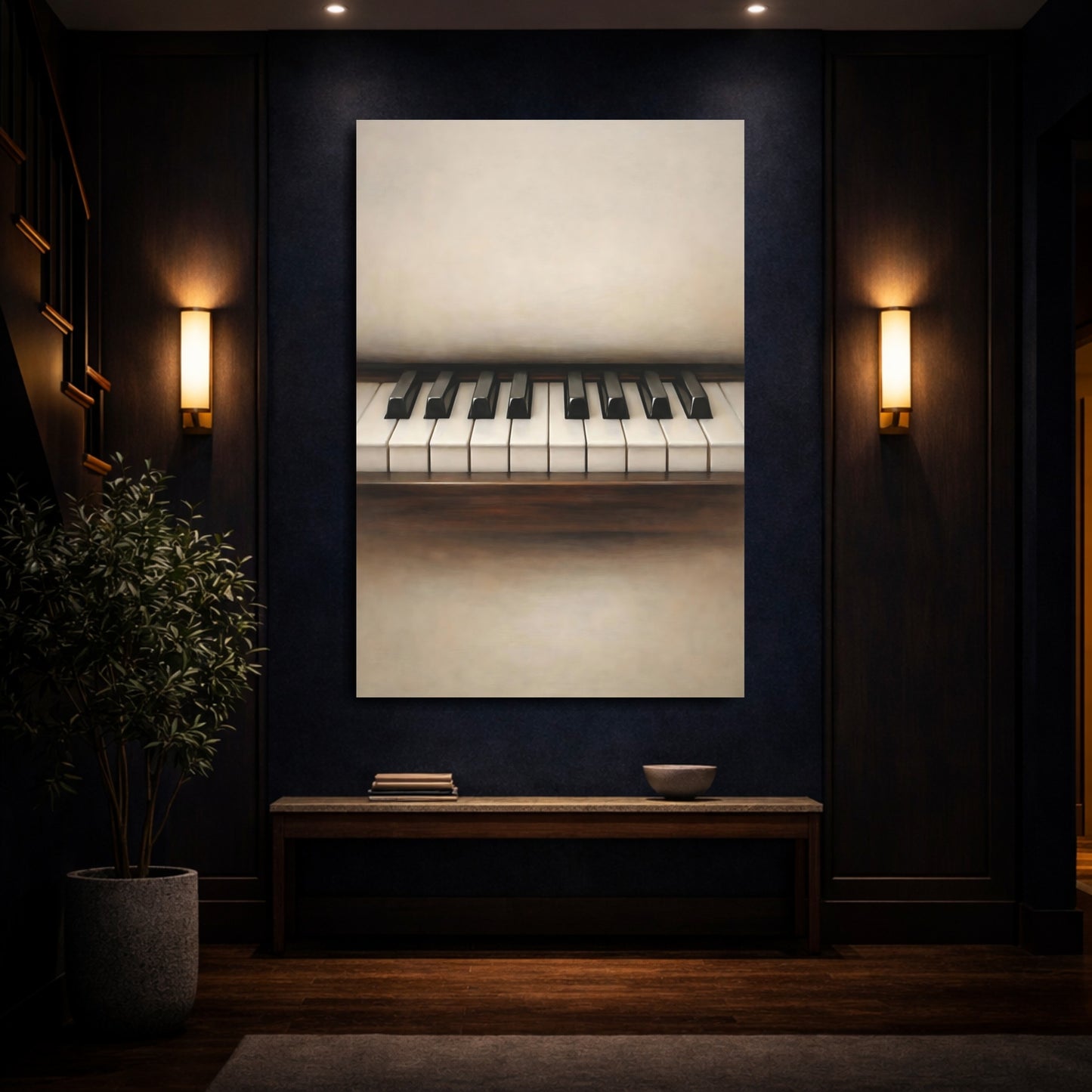 Mockup 3. Abstract Piano Keys Piano Keys Brown shown as stretched canvas wall art