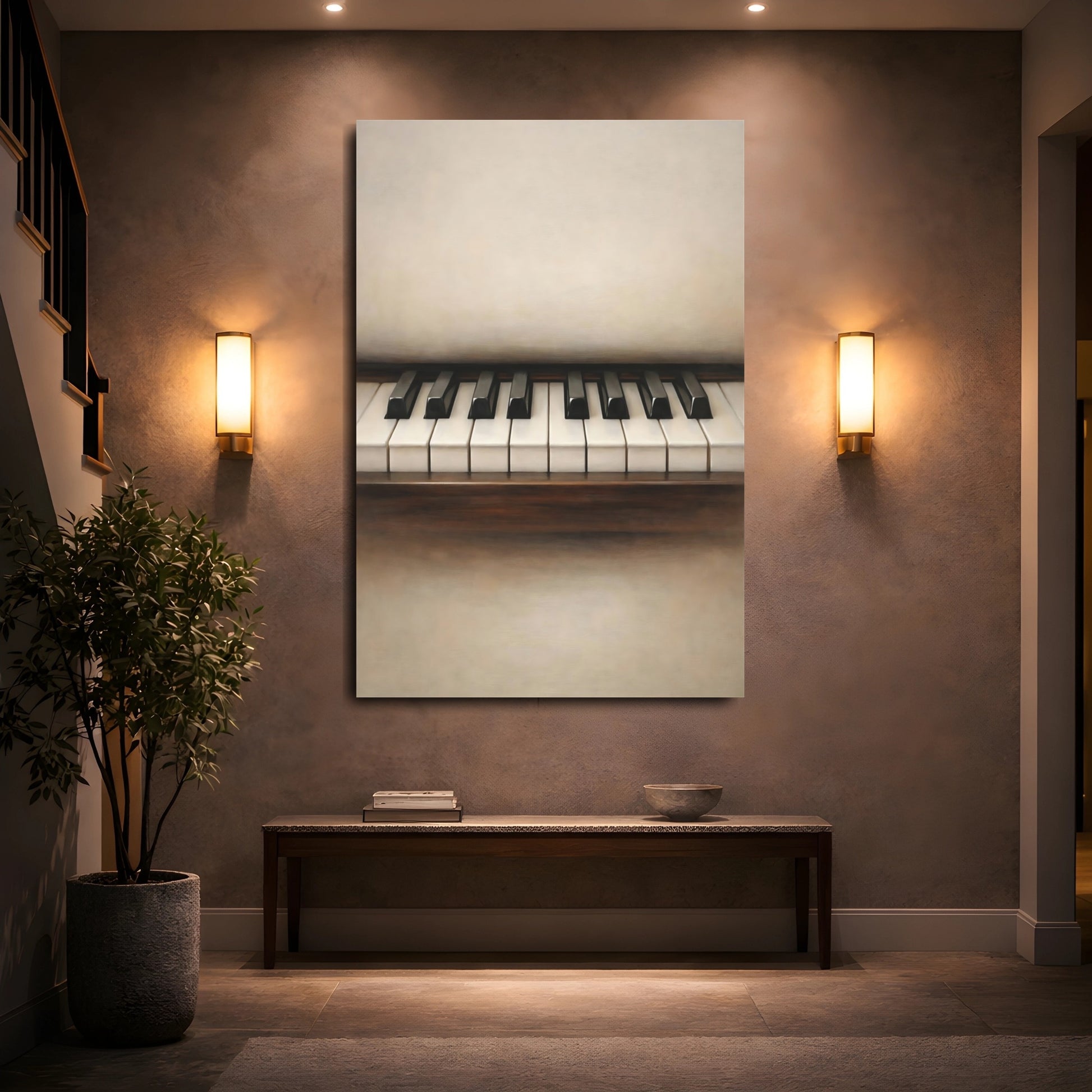Mockup 4. Abstract Piano Keys Piano Keys Brown shown as stretched canvas wall art
