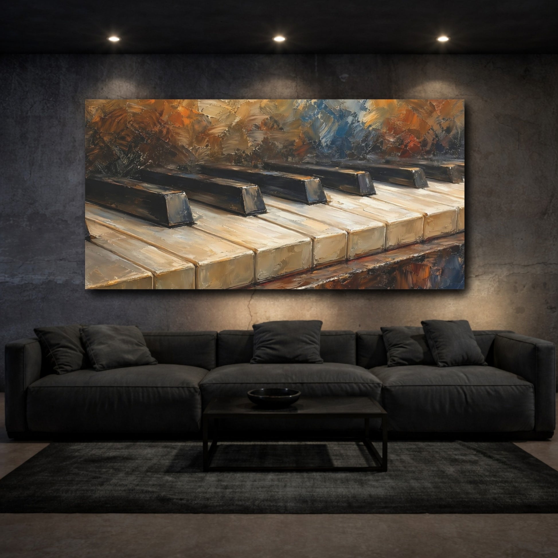 Mockup 2. Abstract Piano Keys Textured Piano Keys shown as stretched canvas wall art