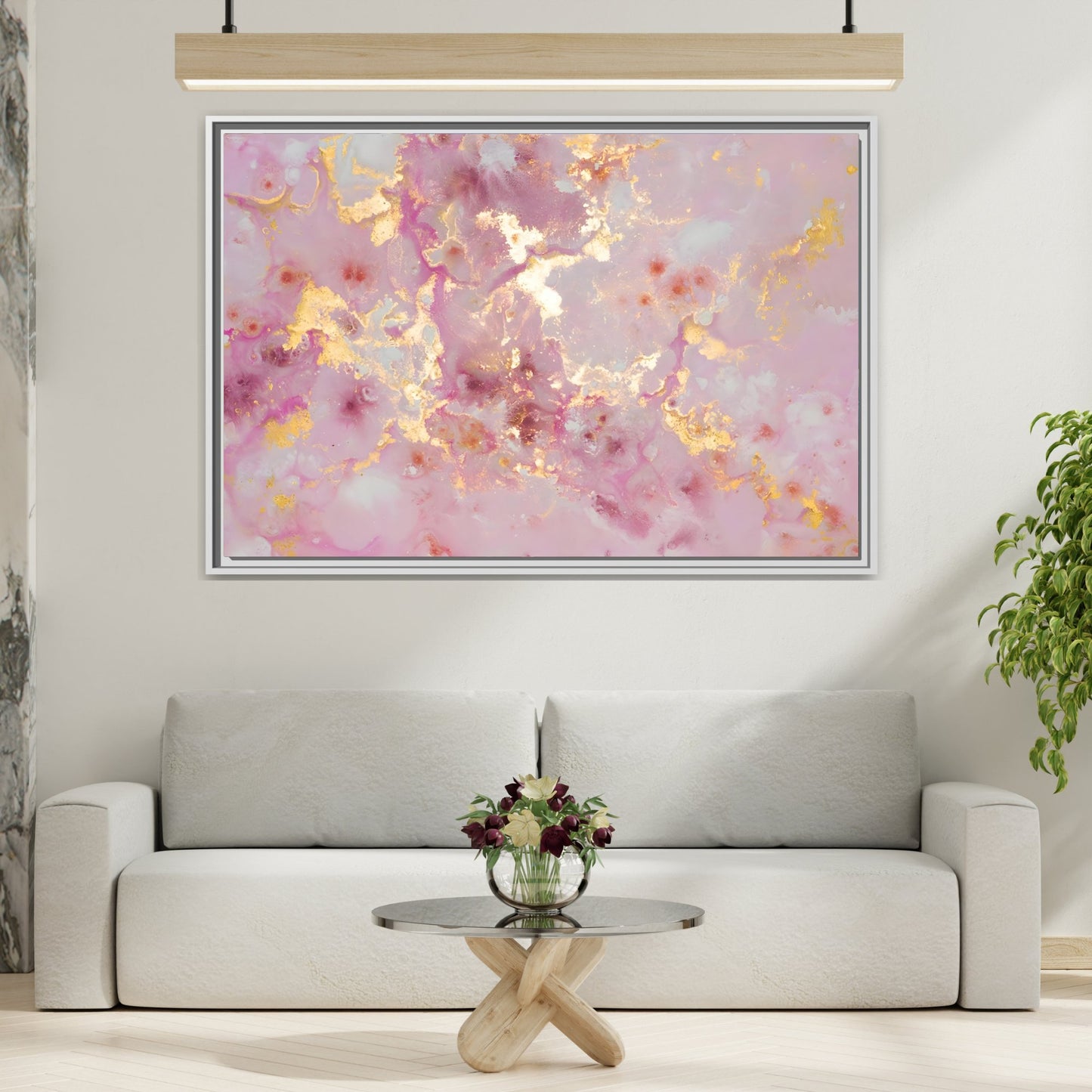 Abstract Pink Gold Marble Canvas - Modern Wall Art Print