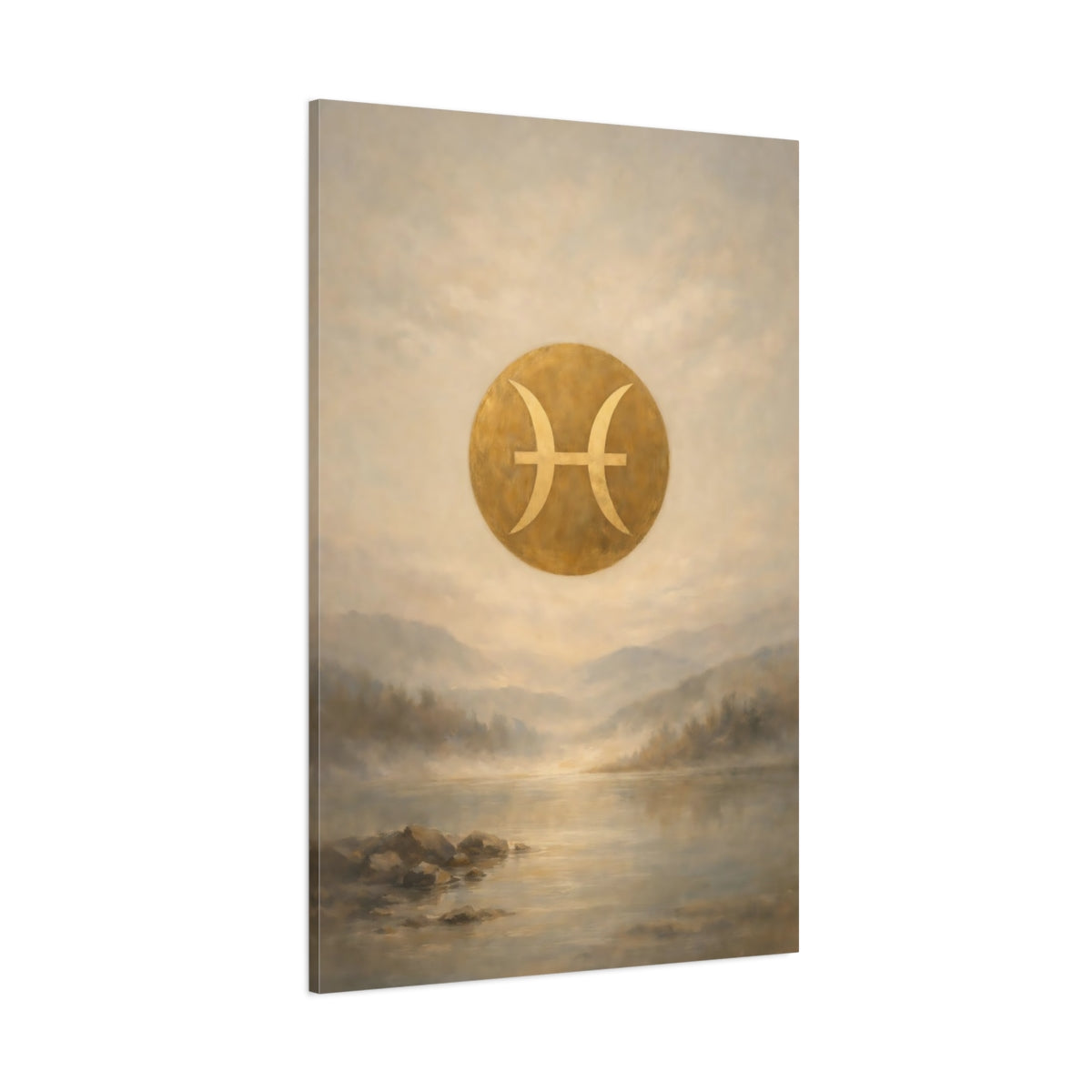 Main Mockup. Abstract Pisces Symbol Gold Pisces shown as stretched canvas wall art