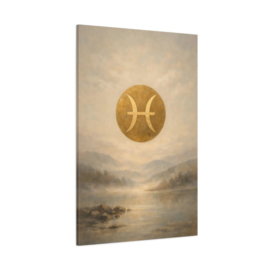 Main Mockup. Abstract Pisces Symbol Gold Pisces shown as stretched canvas wall art