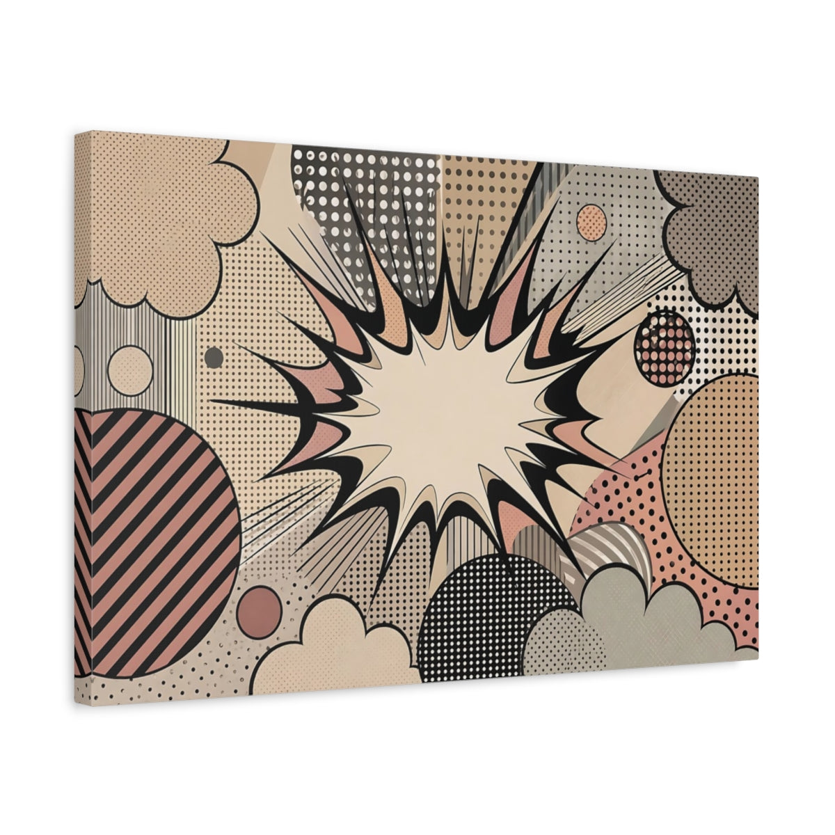 Side Mockup 3. Abstract Pop Art Explosion Pop Art Comic shown as stretched canvas wall art