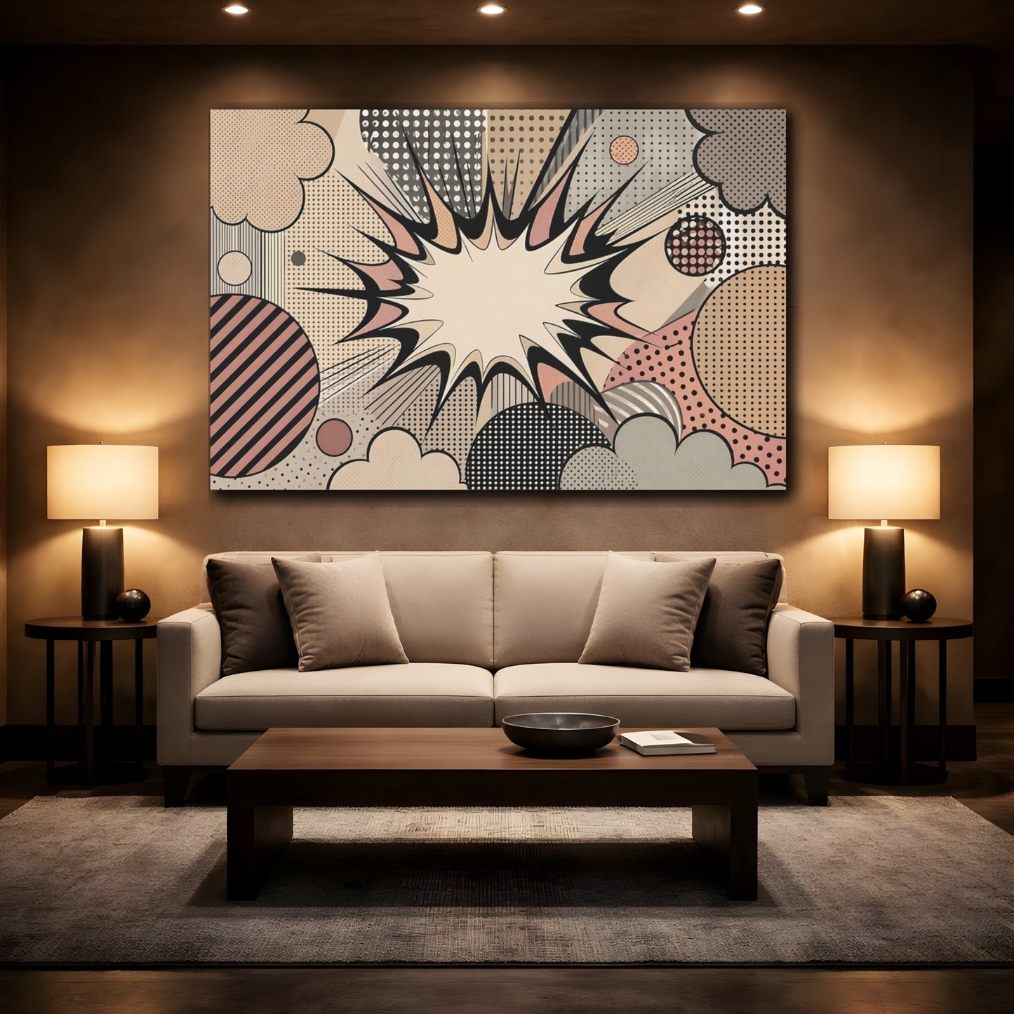 Mockup 2. Abstract Pop Art Explosion Pop Art Comic shown as stretched canvas wall art