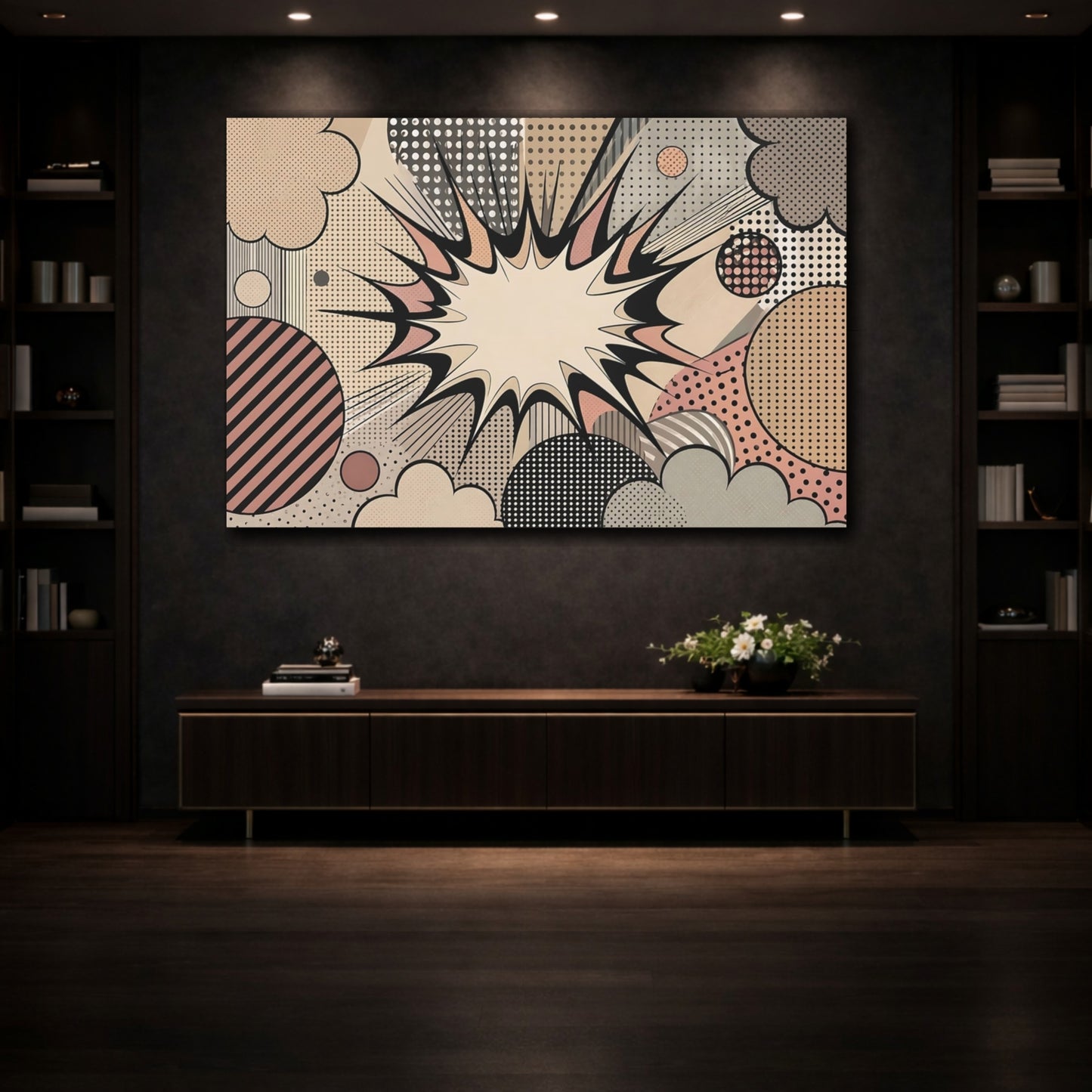 Mockup 3. Abstract Pop Art Explosion Pop Art Comic shown as stretched canvas wall art