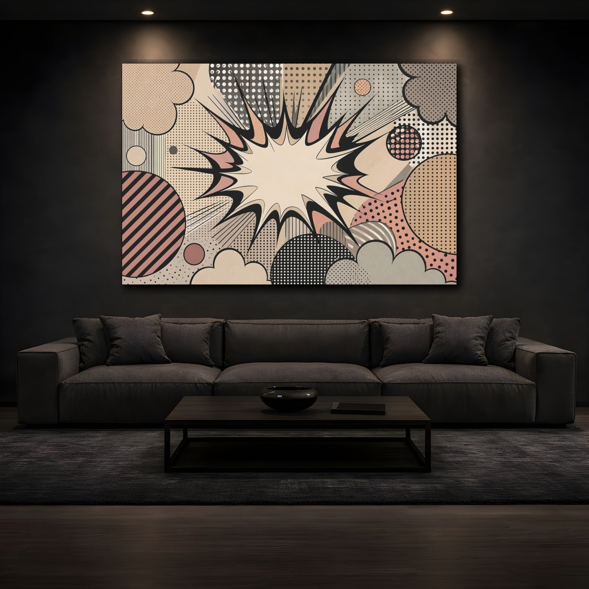 Mockup 4. Abstract Pop Art Explosion Pop Art Comic shown as stretched canvas wall art