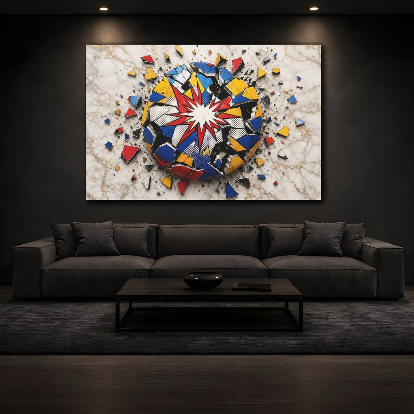 Mockup 4. Abstract Pop Art Sphere Colorful Pop Art shown as stretched canvas wall art
