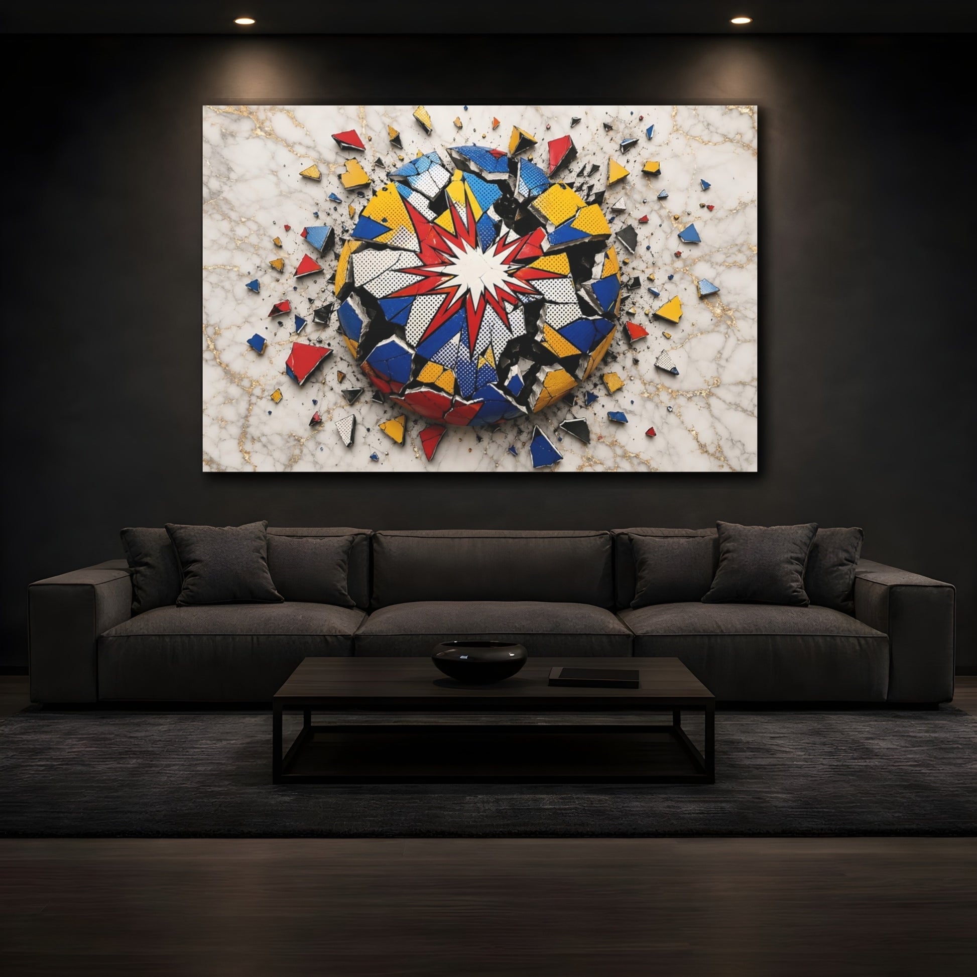 Mockup 4. Abstract Pop Art Sphere Colorful Pop Art shown as stretched canvas wall art