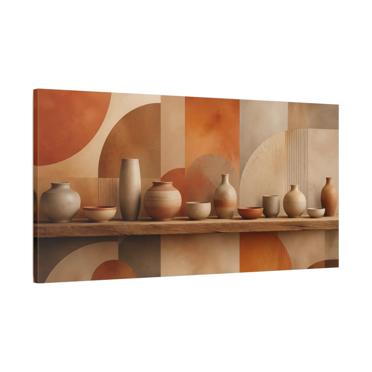 Main Mockup. Abstract Pottery Earthy Tones shown as stretched canvas wall art