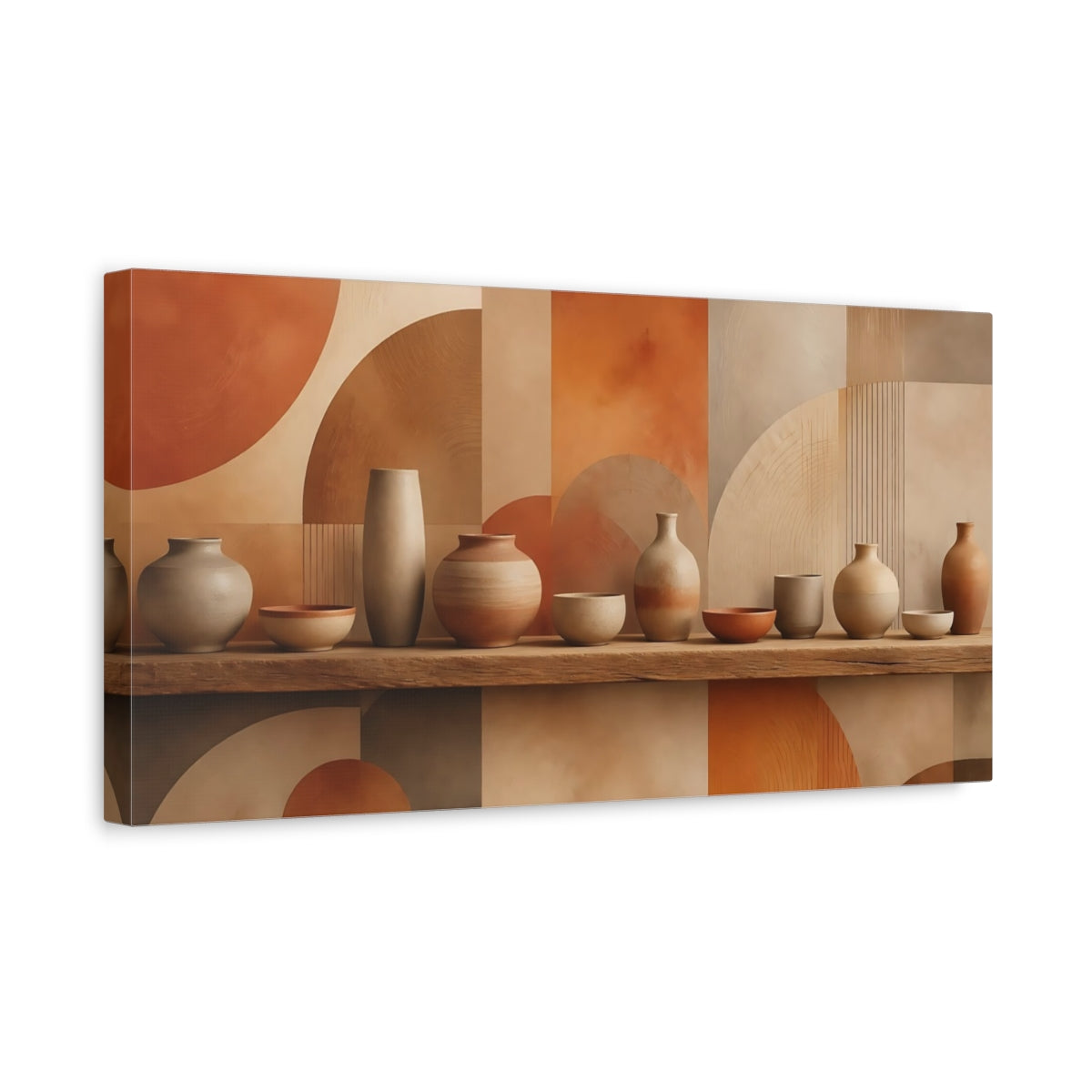 Side Mockup 3. Abstract Pottery Earthy Tones shown as stretched canvas wall art