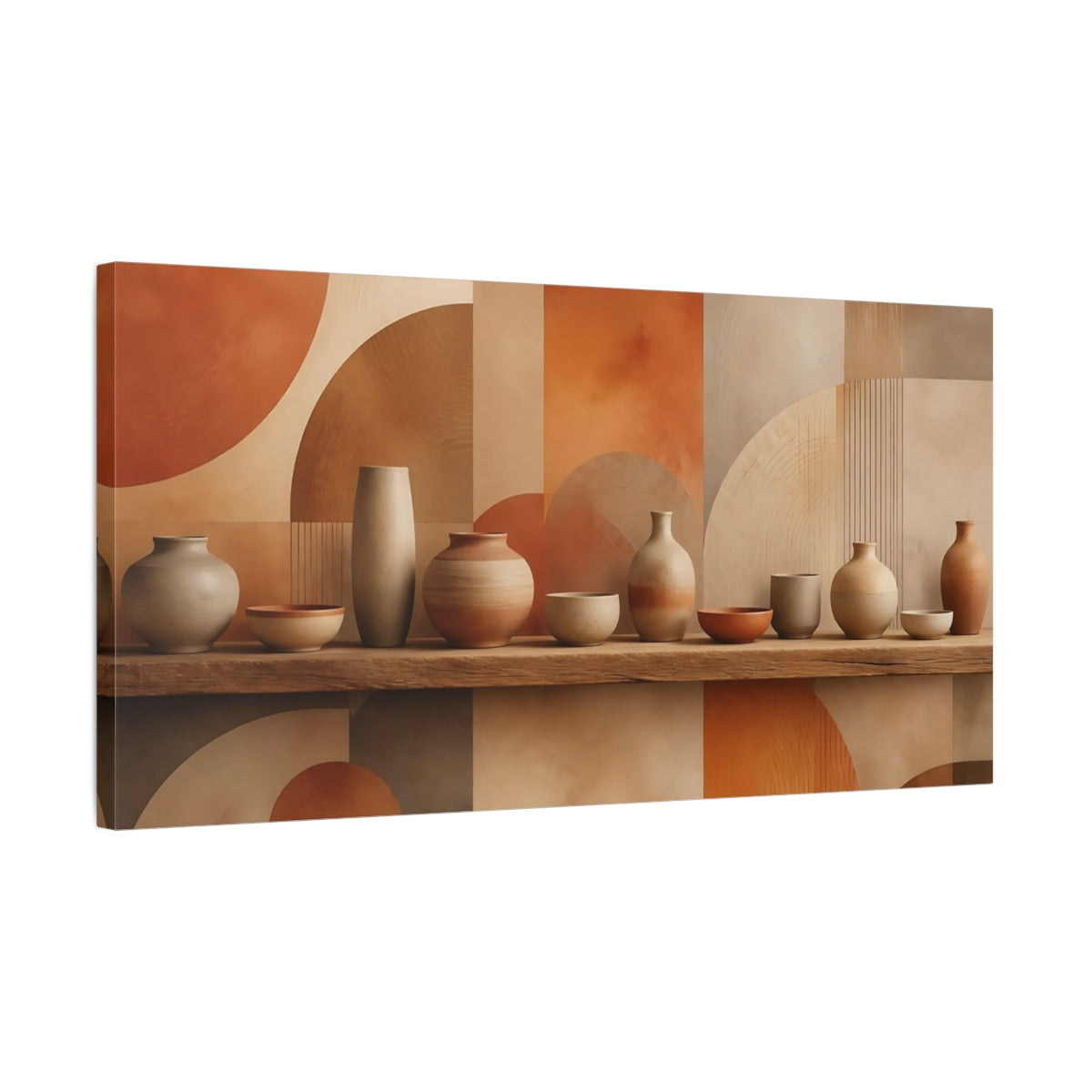 Side Mockup 1. Abstract Pottery Earthy Tones shown as stretched canvas wall art
