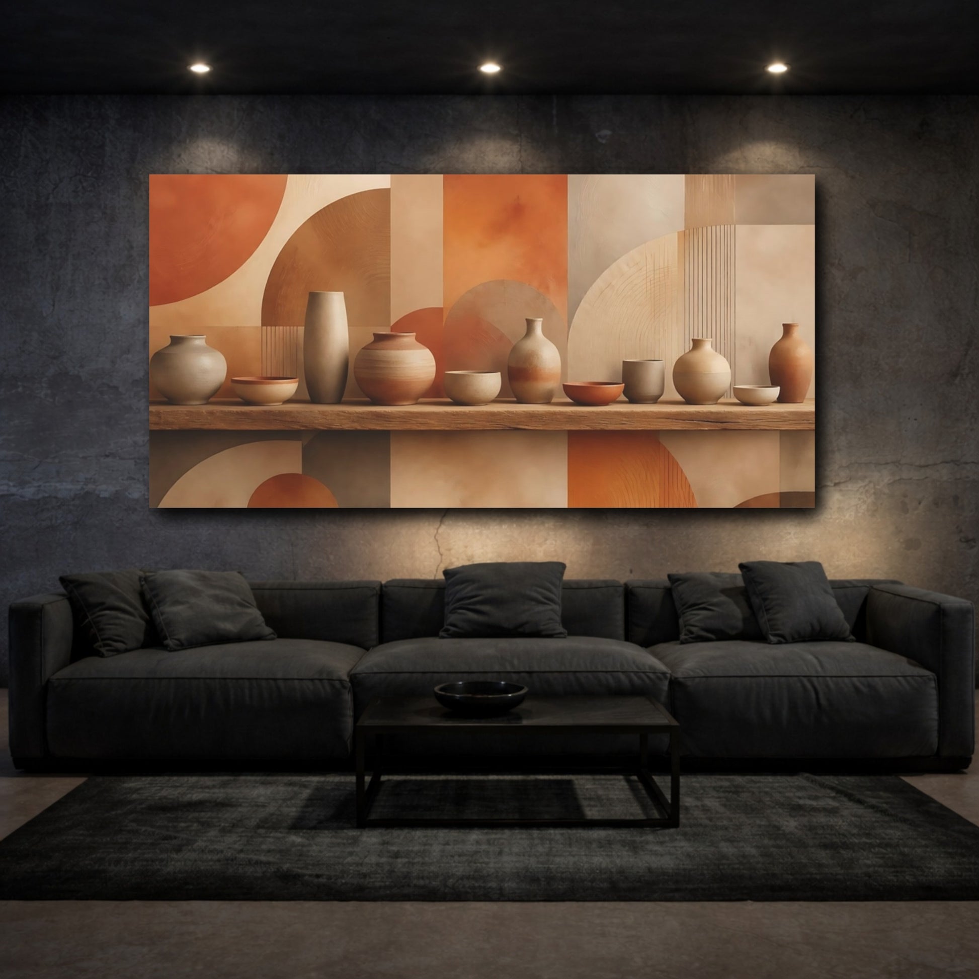 Mockup 2. Abstract Pottery Earthy Tones shown as stretched canvas wall art