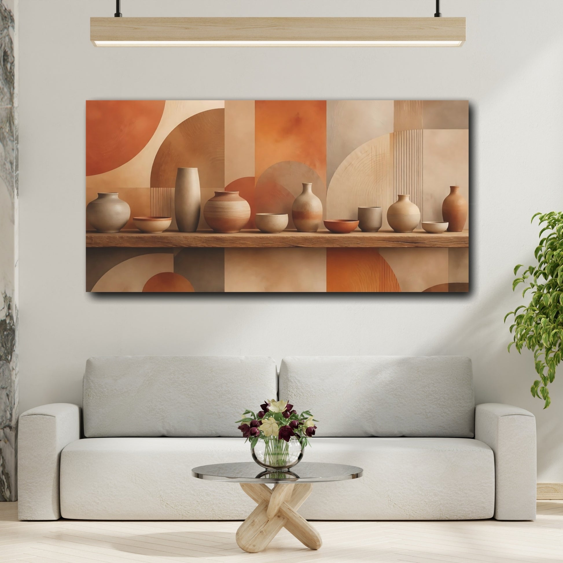 Mockup 3. Abstract Pottery Earthy Tones shown as stretched canvas wall art