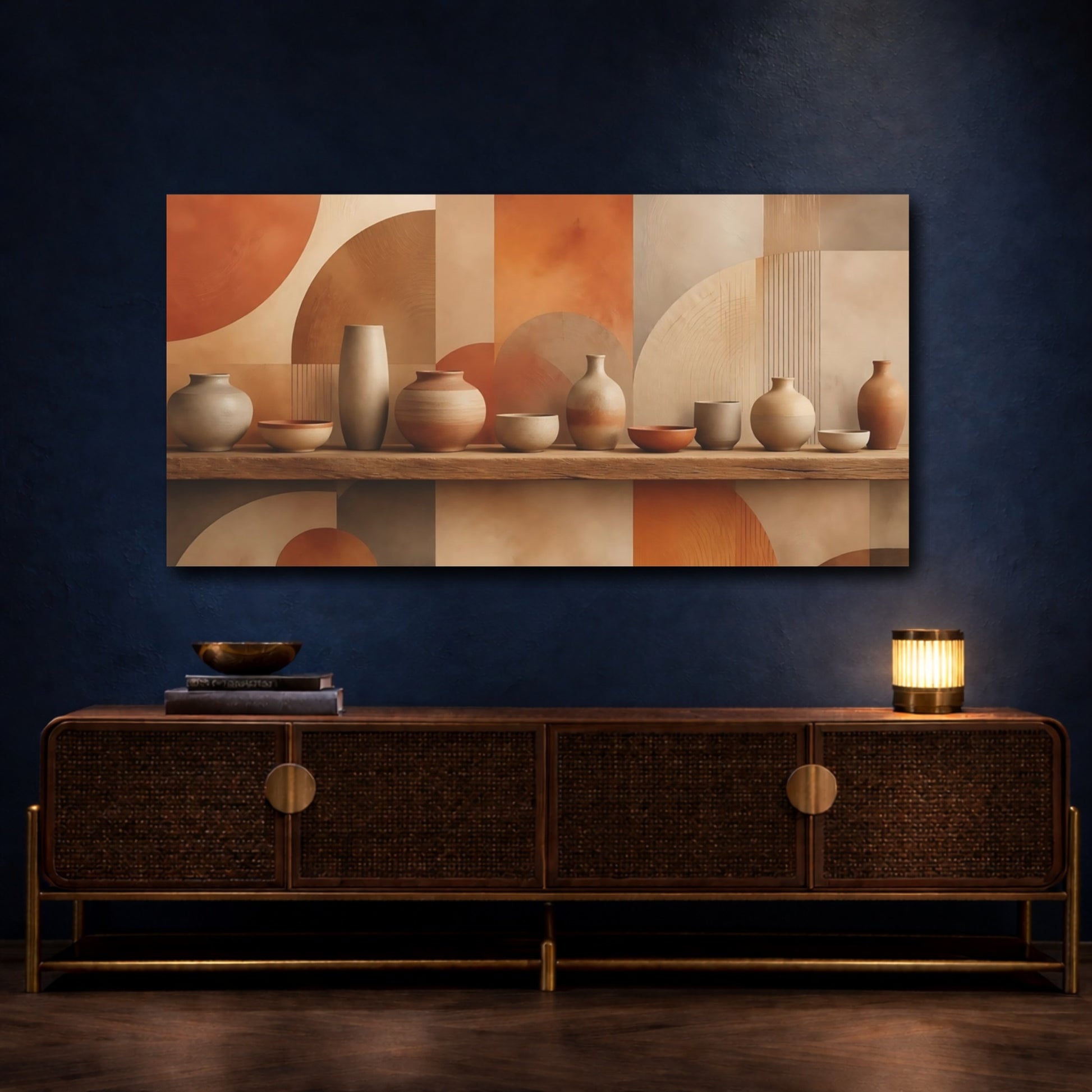 Mockup 4. Abstract Pottery Earthy Tones shown as stretched canvas wall art