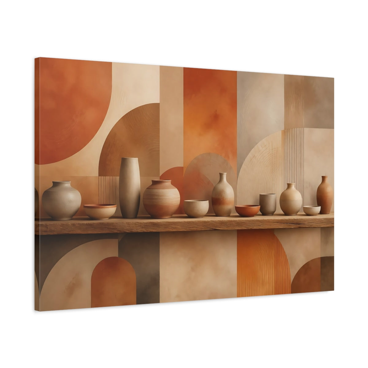 Main Mockup. Abstract Pottery Terracotta Neutrals shown as stretched canvas wall art