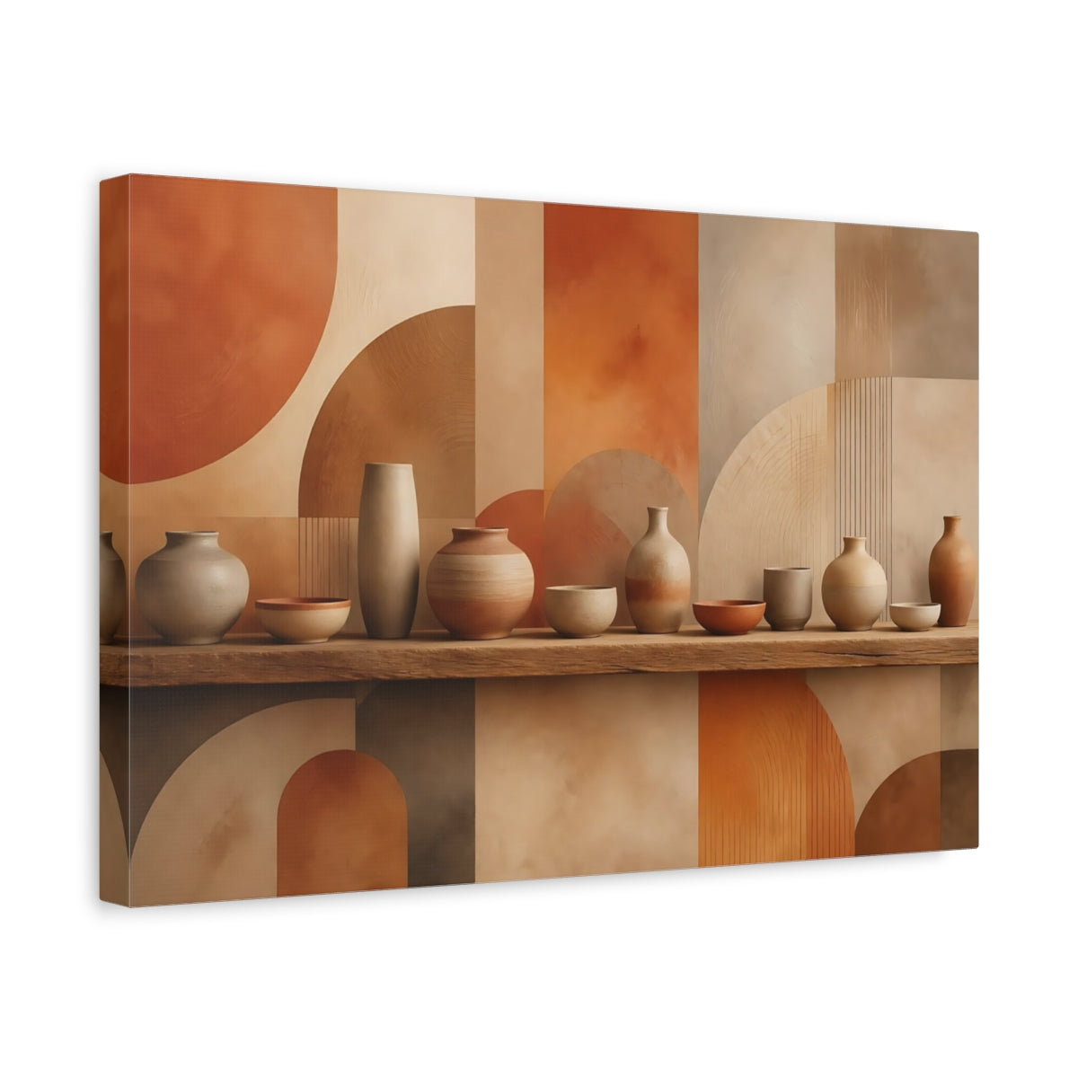Side Mockup 4. Abstract Pottery Terracotta Neutrals shown as stretched canvas wall art