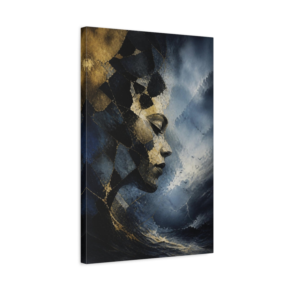 Side Mockup 3. Abstract Profile In Storm shown as canvas print