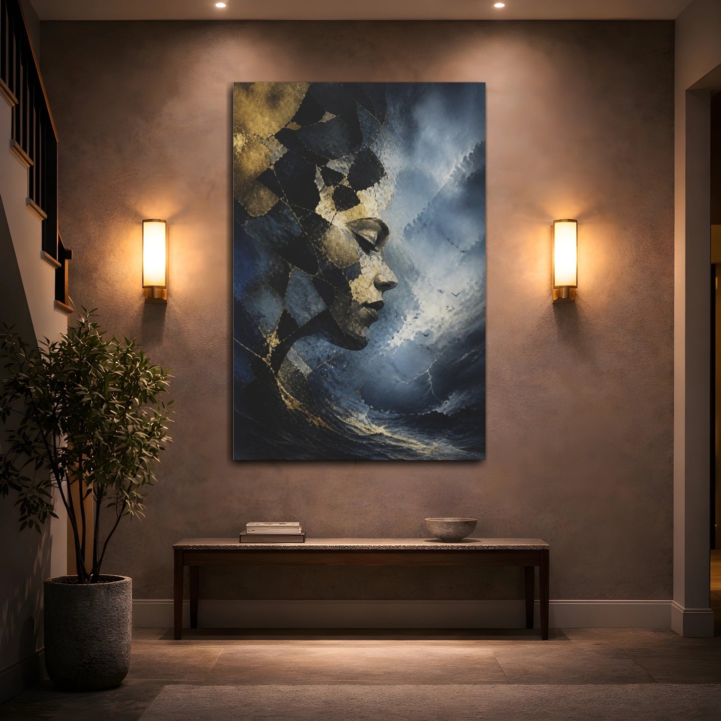 Mockup 2. Abstract Profile In Storm shown as canvas print