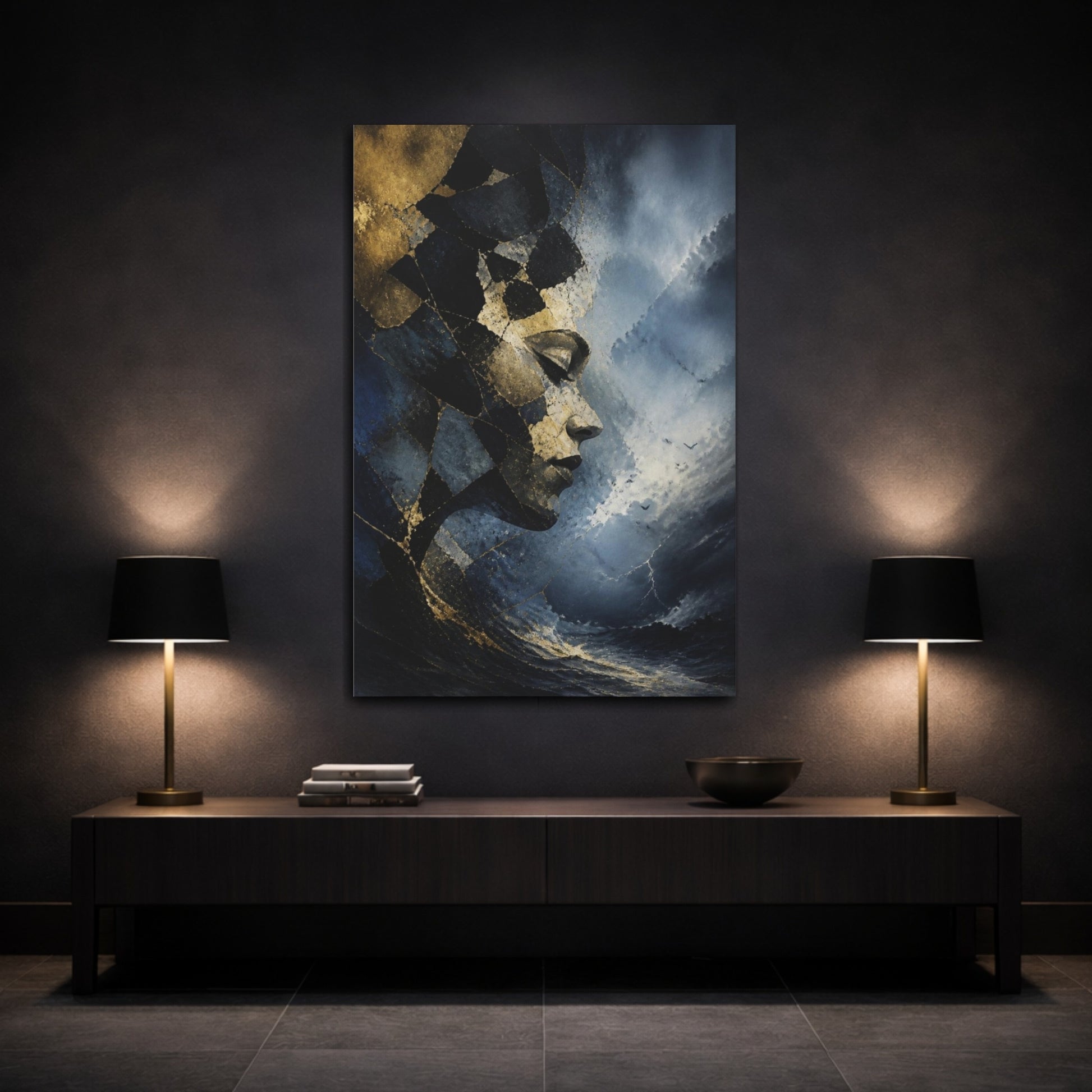 Mockup 3. Abstract Profile In Storm shown as canvas print