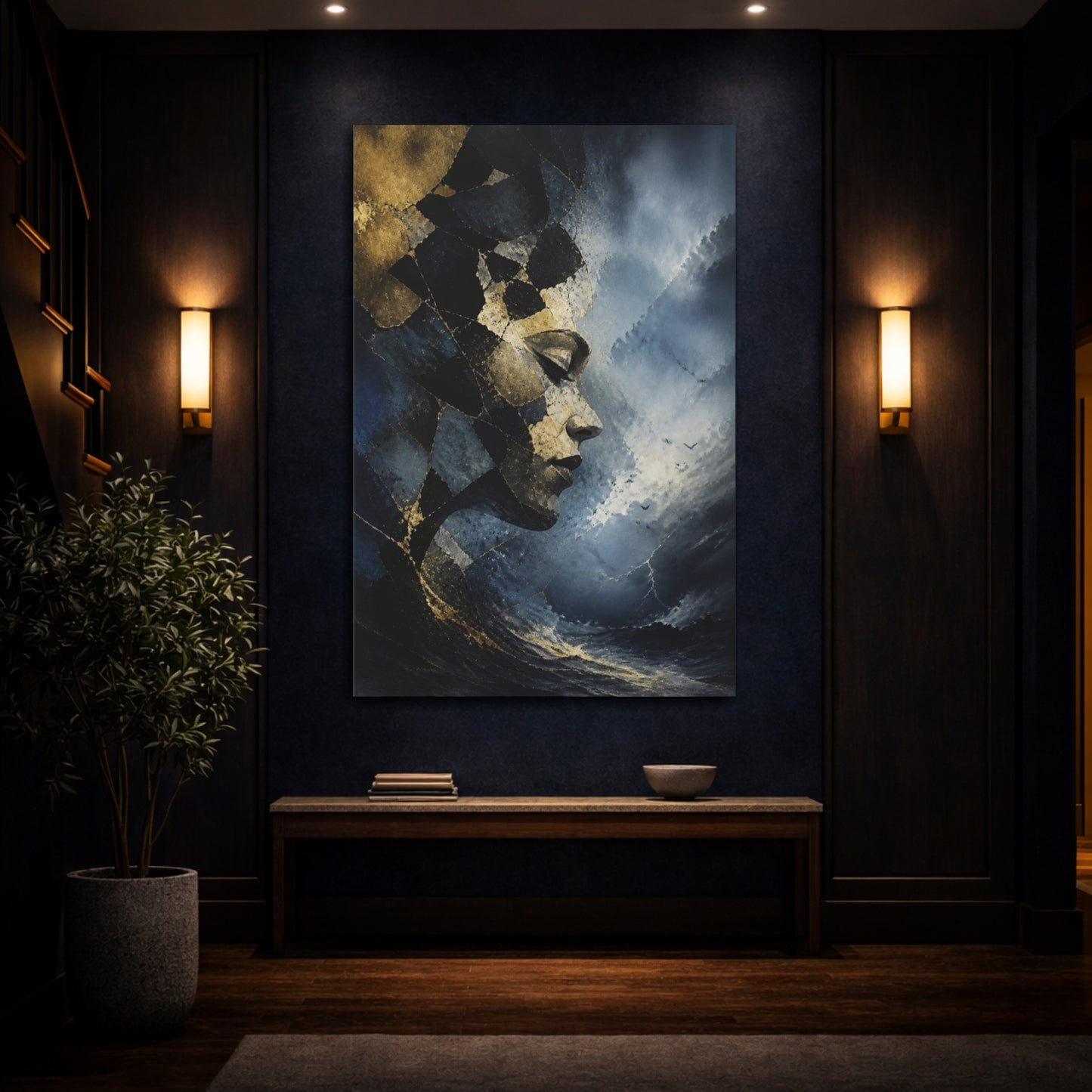 Mockup 4. Abstract Profile In Storm shown as canvas print