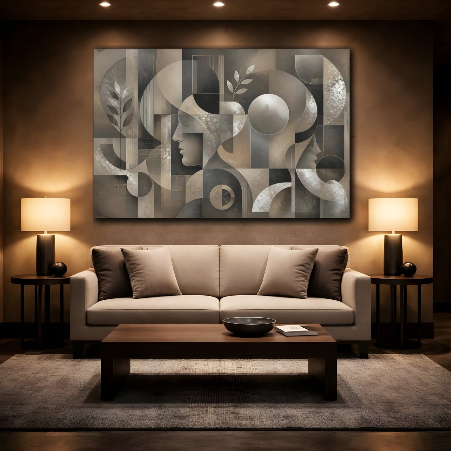 Mockup 2. Abstract Profile Silhouettes shown as canvas print