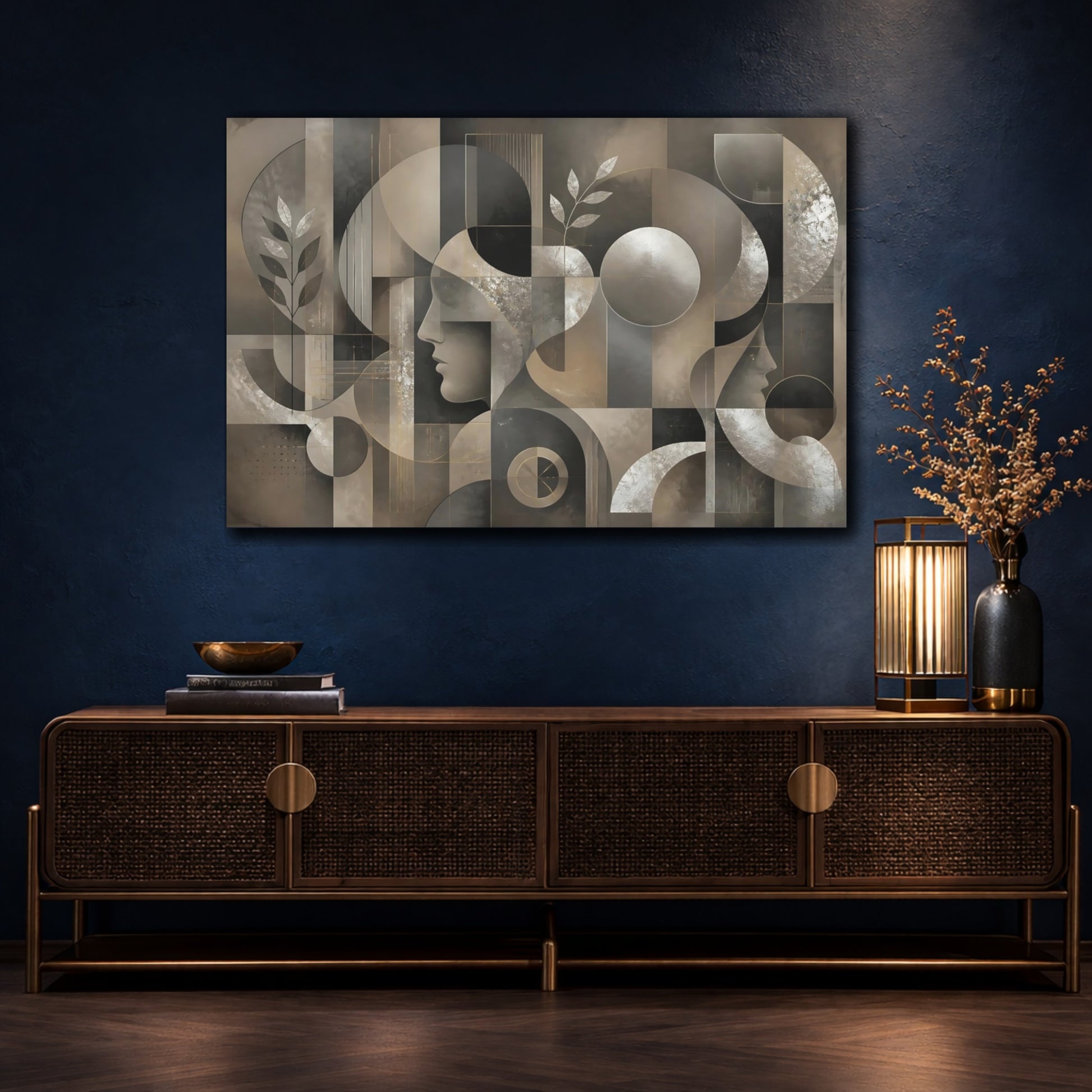 Mockup 4. Abstract Profile Silhouettes shown as canvas print