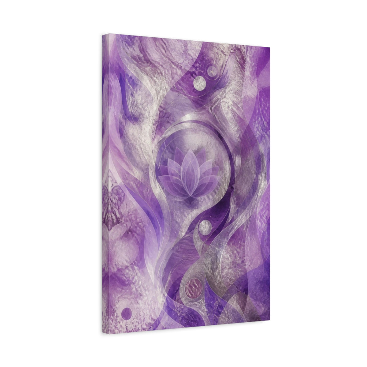 Side Mockup 3. Abstract Purple Lotus shown as canvas print