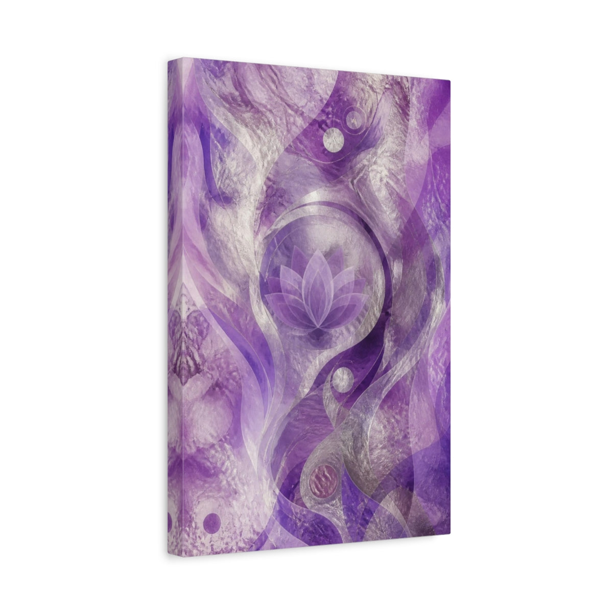 Side Mockup 4. Abstract Purple Lotus shown as canvas print