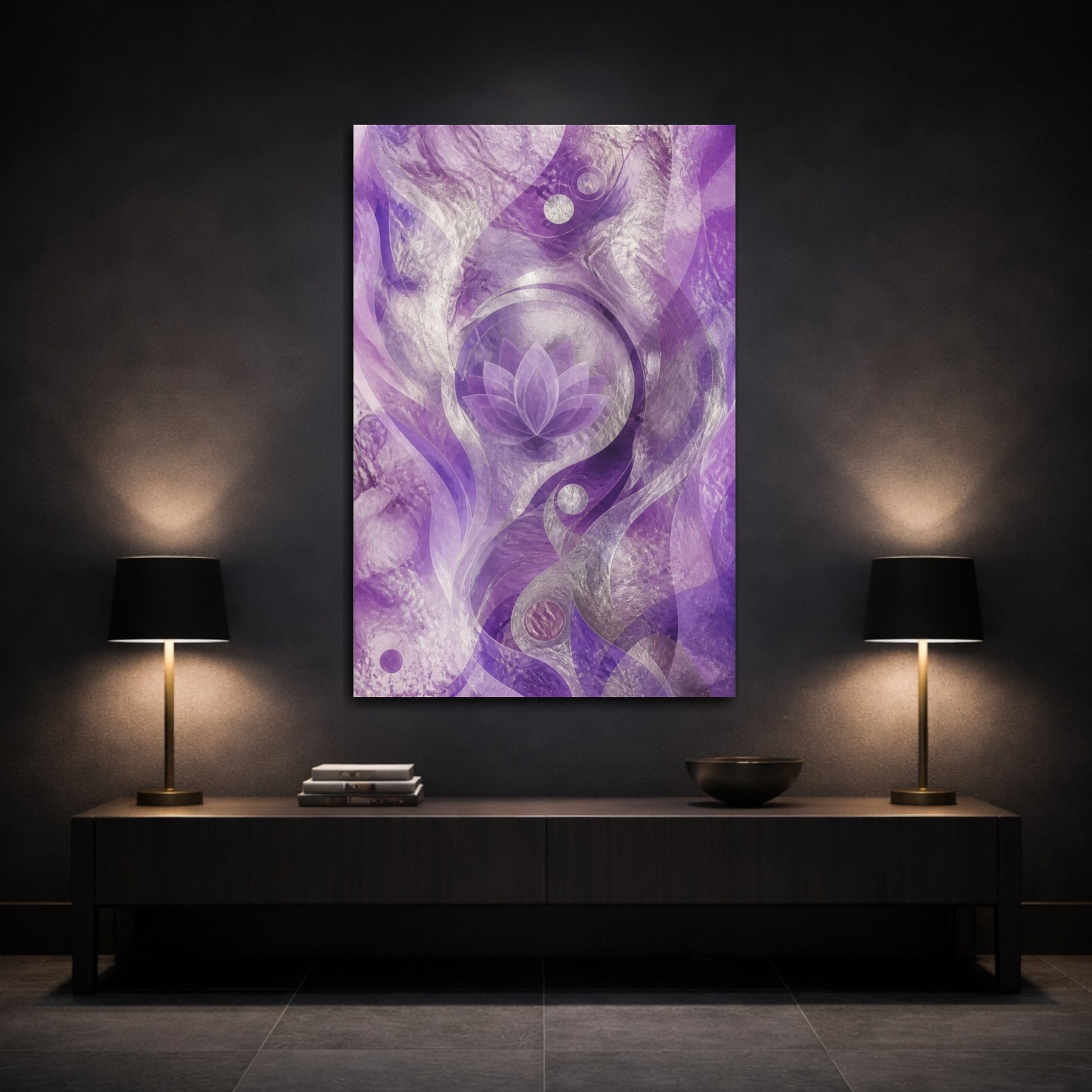 Mockup 3. Abstract Purple Lotus shown as canvas print