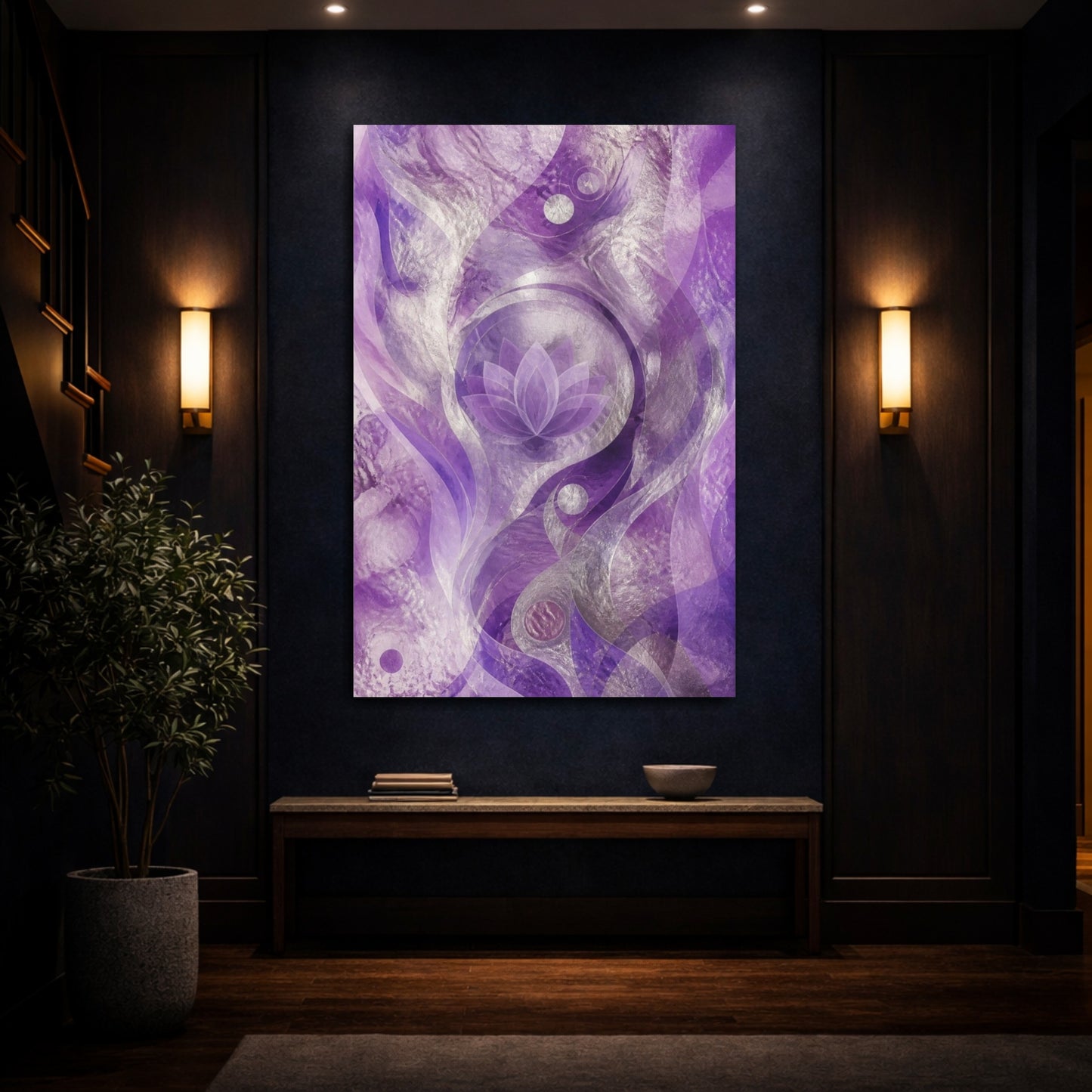 Mockup 4. Abstract Purple Lotus shown as canvas print