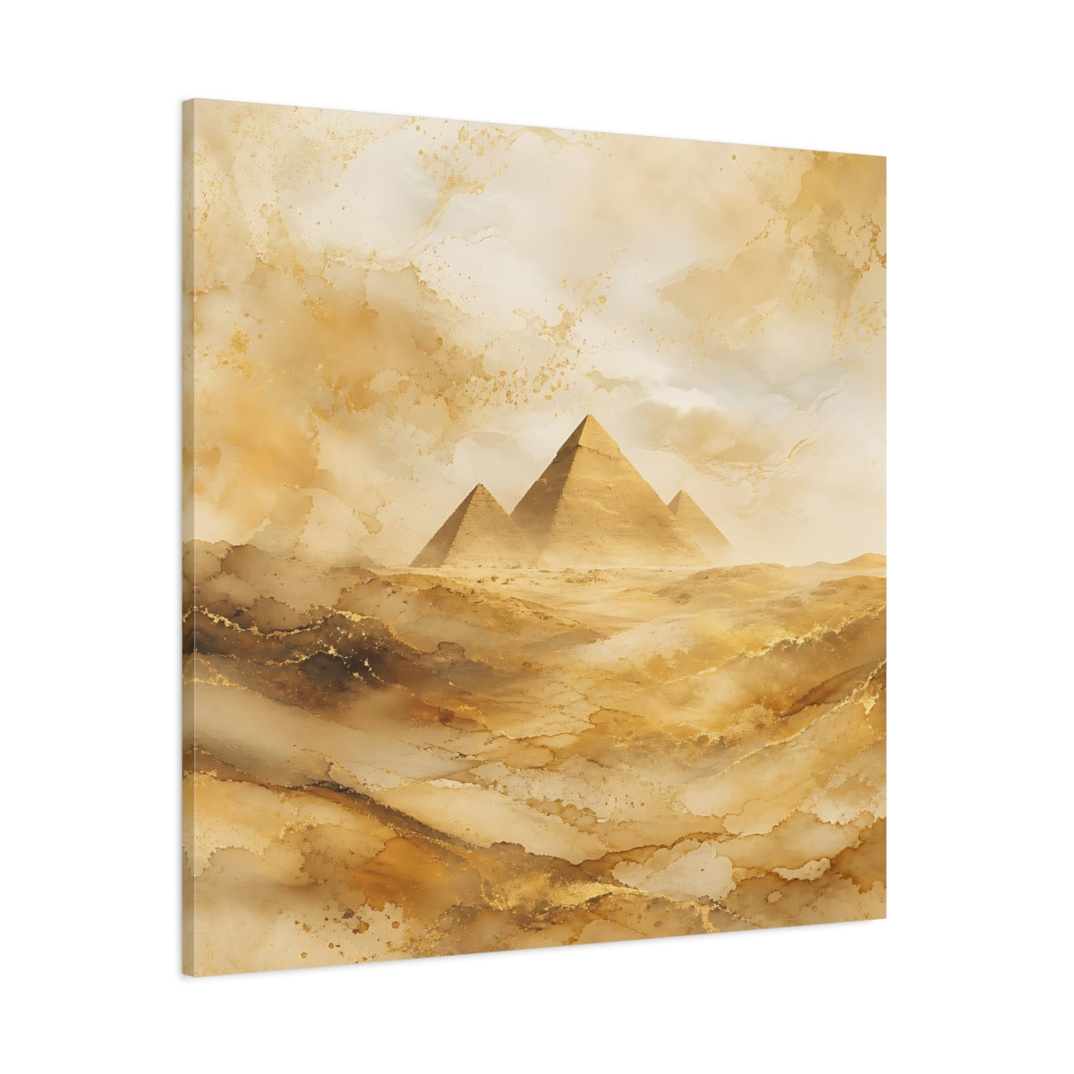 Side Mockup 1. Abstract Pyramids Gold Pyramids shown as stretched canvas wall art