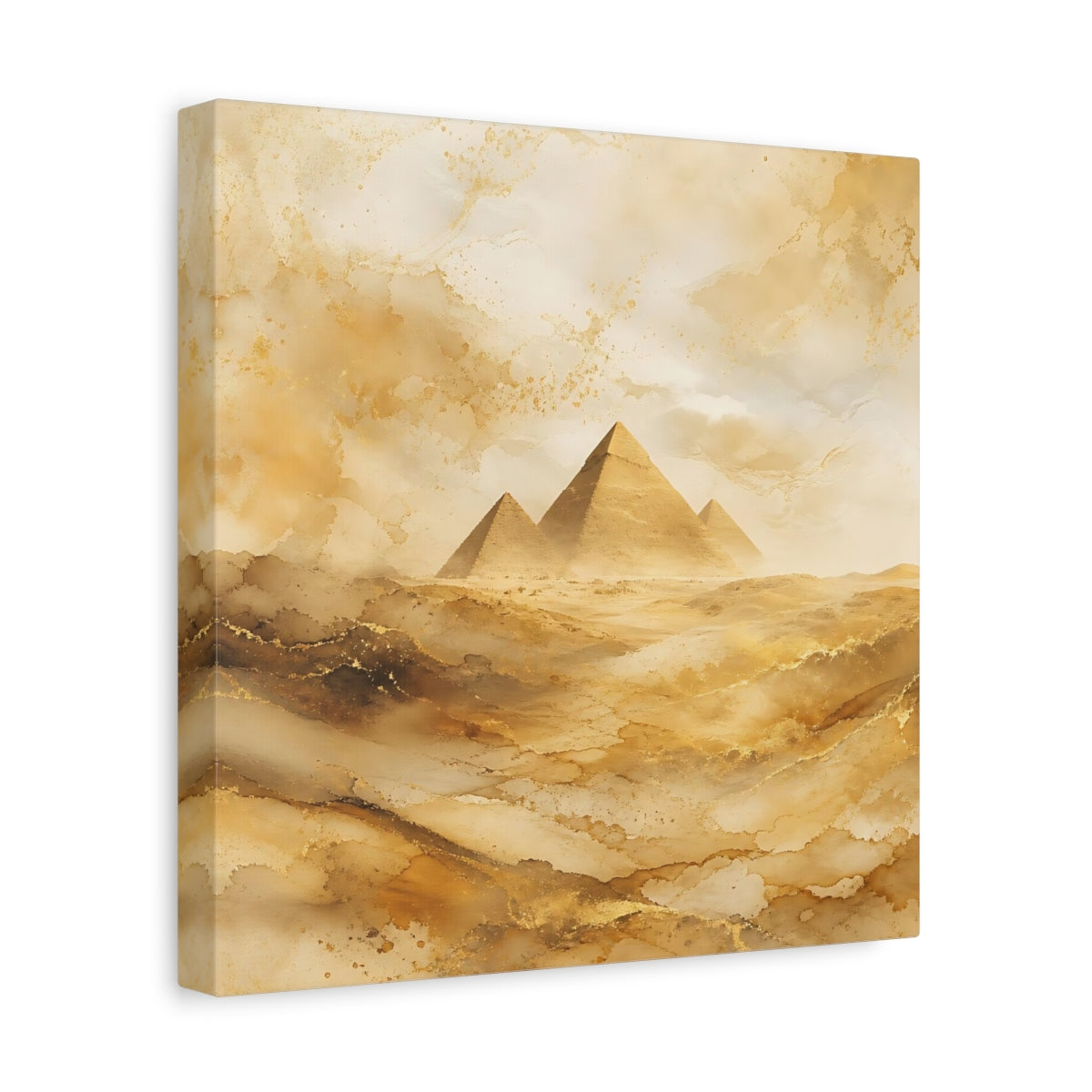 Side Mockup 8. Abstract Pyramids Gold Pyramids shown as stretched canvas wall art