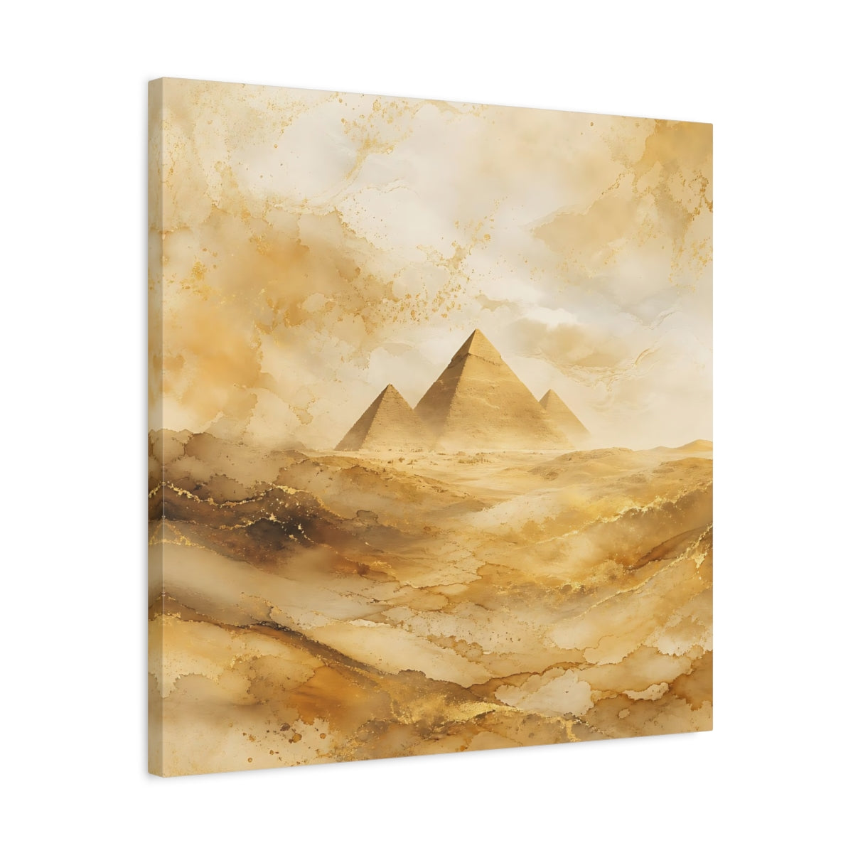 Side Mockup 4. Abstract Pyramids Gold Pyramids shown as stretched canvas wall art