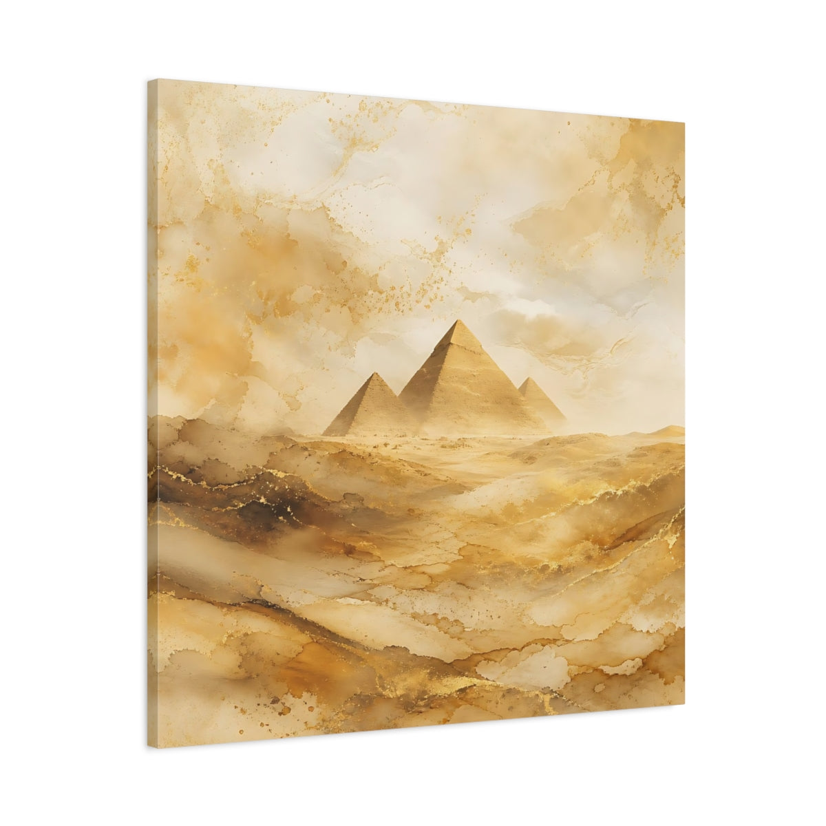 Main Mockup. Abstract Pyramids Gold Pyramids shown as stretched canvas wall art