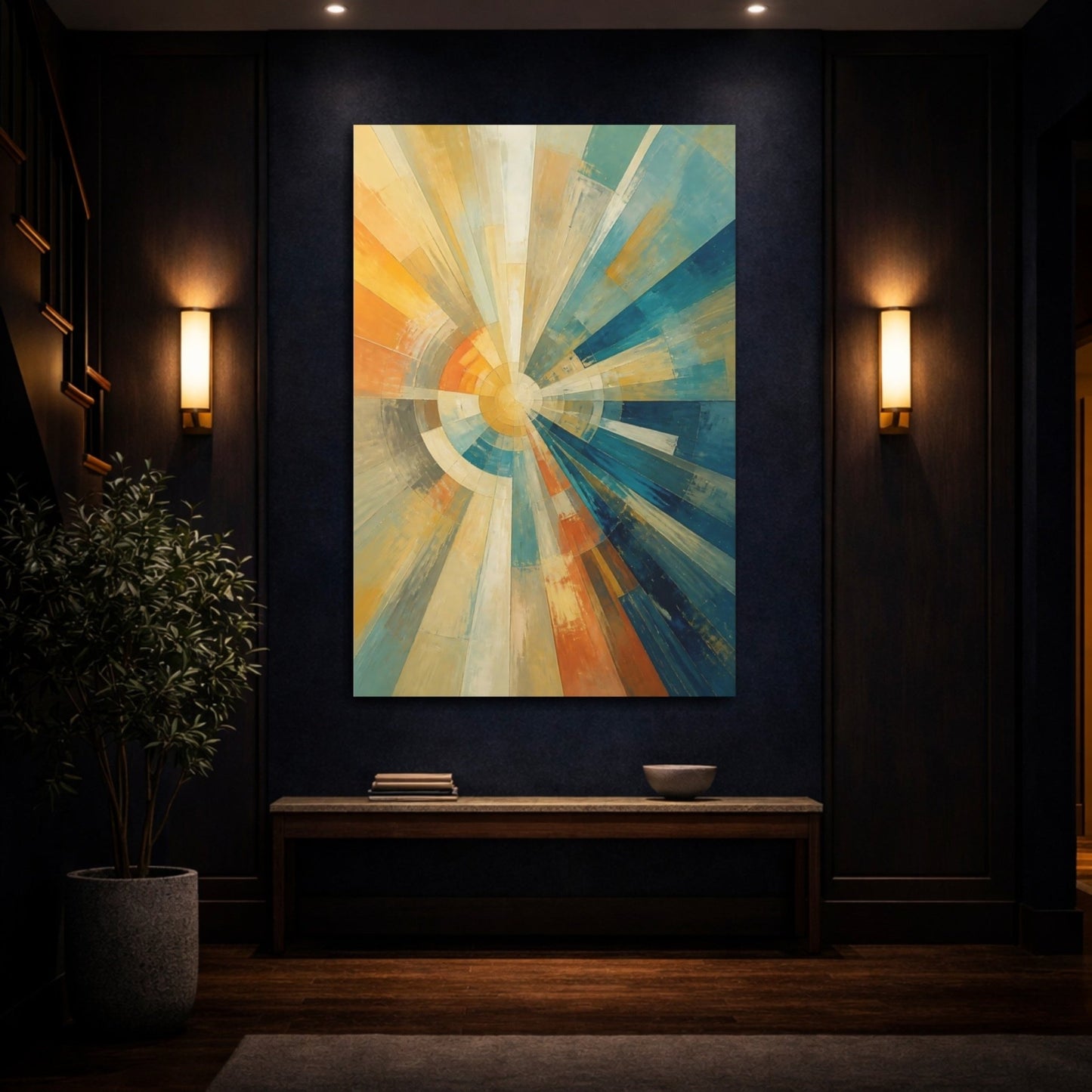 Abstract Radial Pattern Orange Blue Canvas Print – Decor for Living Room, Above Console Table - YesArtYes
