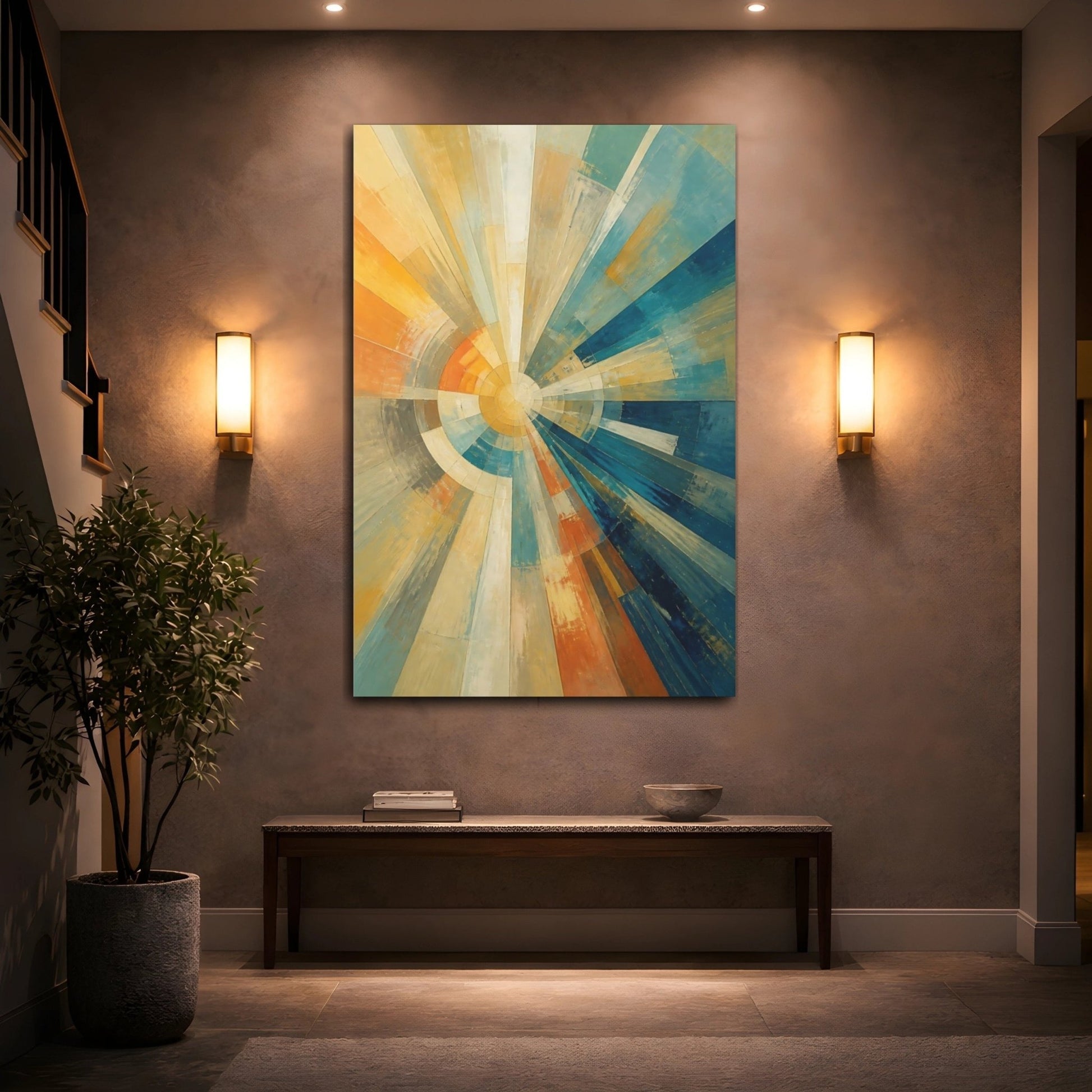 Abstract Radial Pattern Orange Blue Canvas Print – Decor for Living Room, Above Console Table - YesArtYes