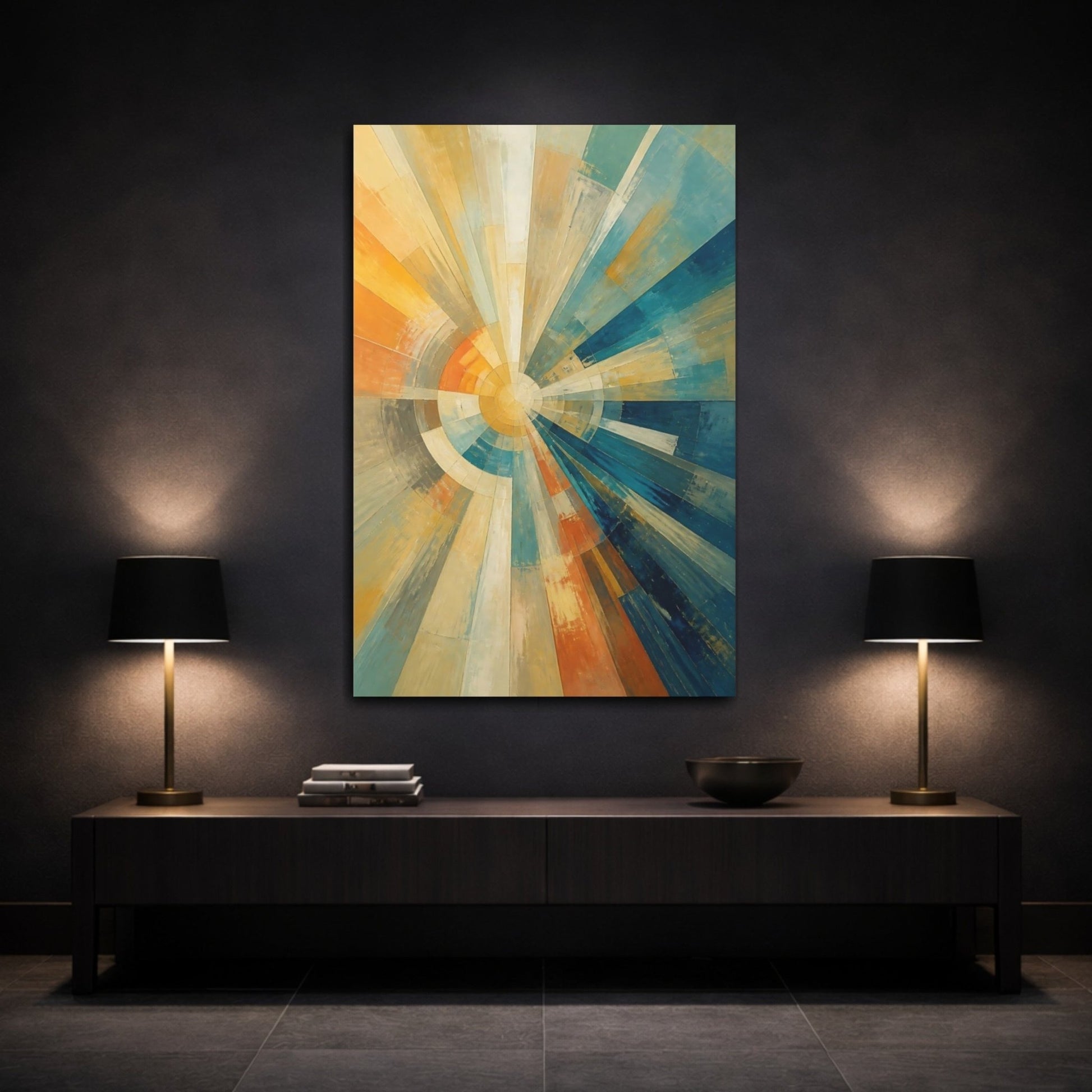 Abstract Radial Pattern Orange Blue Canvas Print – Decor for Living Room, Above Console Table - YesArtYes