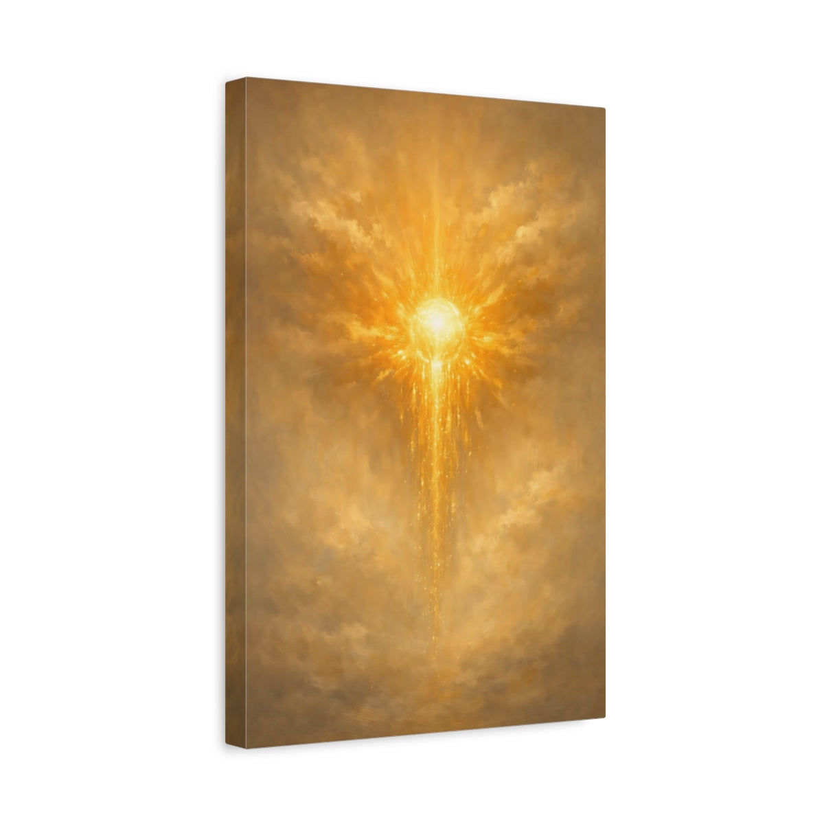 Side Mockup 4. Abstract Radiant Light Golden Light Art shown as stretched canvas wall art