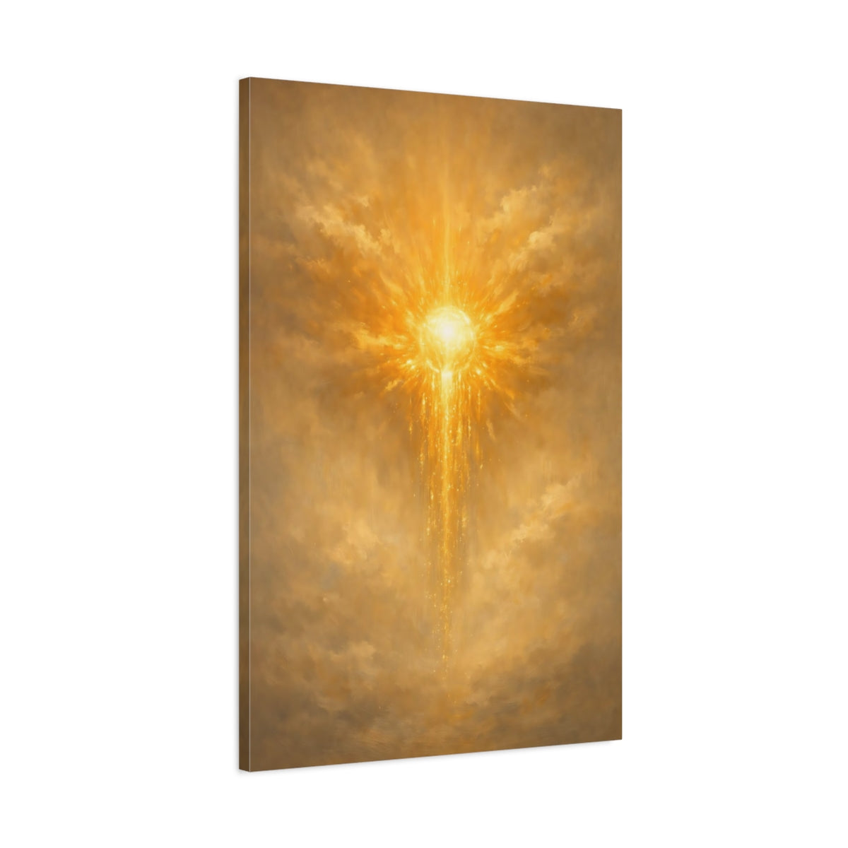 Side Mockup 1. Abstract Radiant Light Golden Light Art shown as stretched canvas wall art