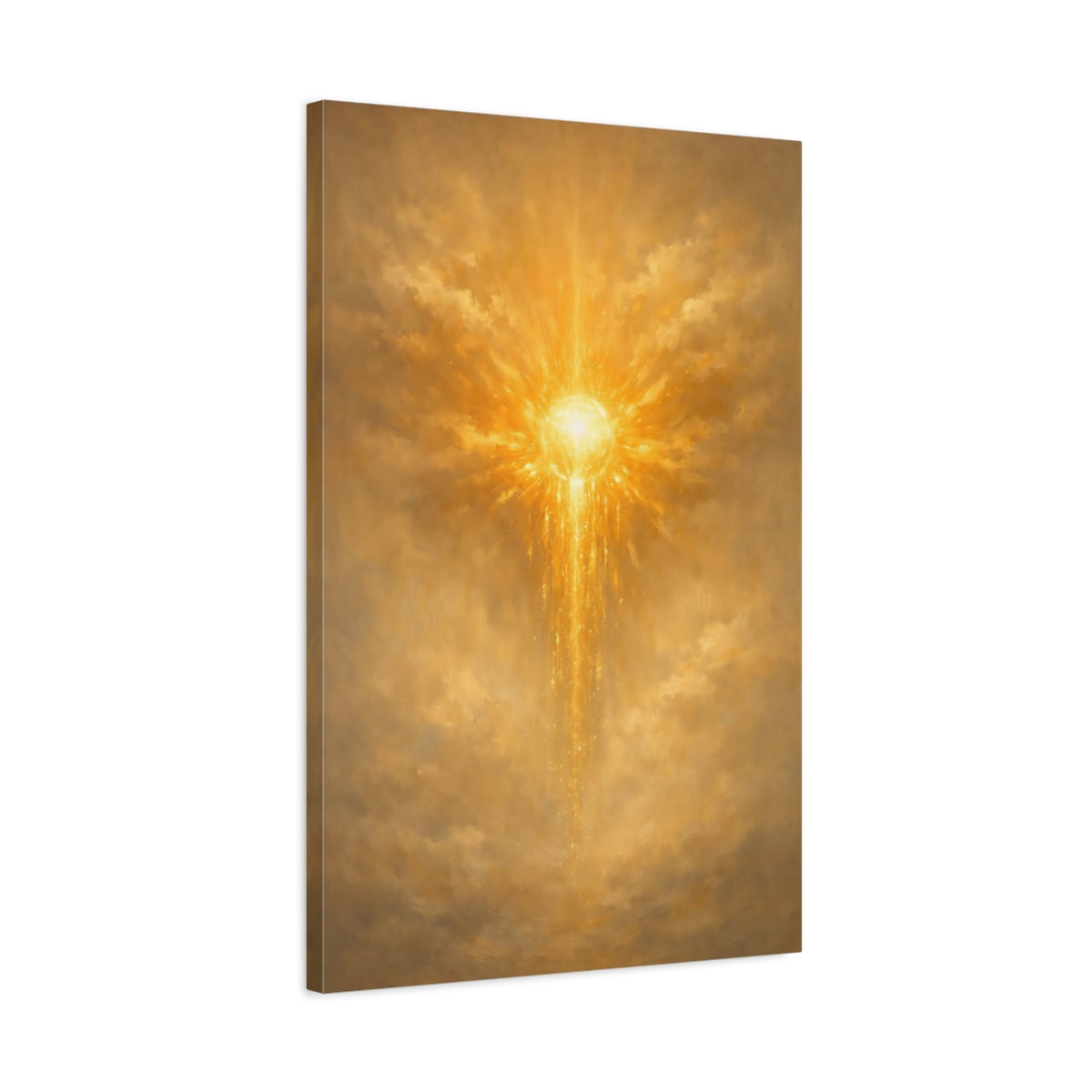 Side Mockup 2. Abstract Radiant Light Golden Light Art shown as stretched canvas wall art