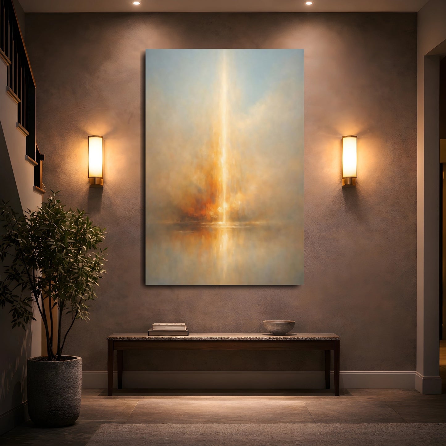Mockup 4. Abstract Radiant Light Golden Glow shown as stretched canvas wall art
