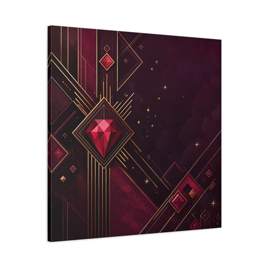 Main Mockup. Abstract Red Gems Burgundy Gold Abstract shown as canvas print