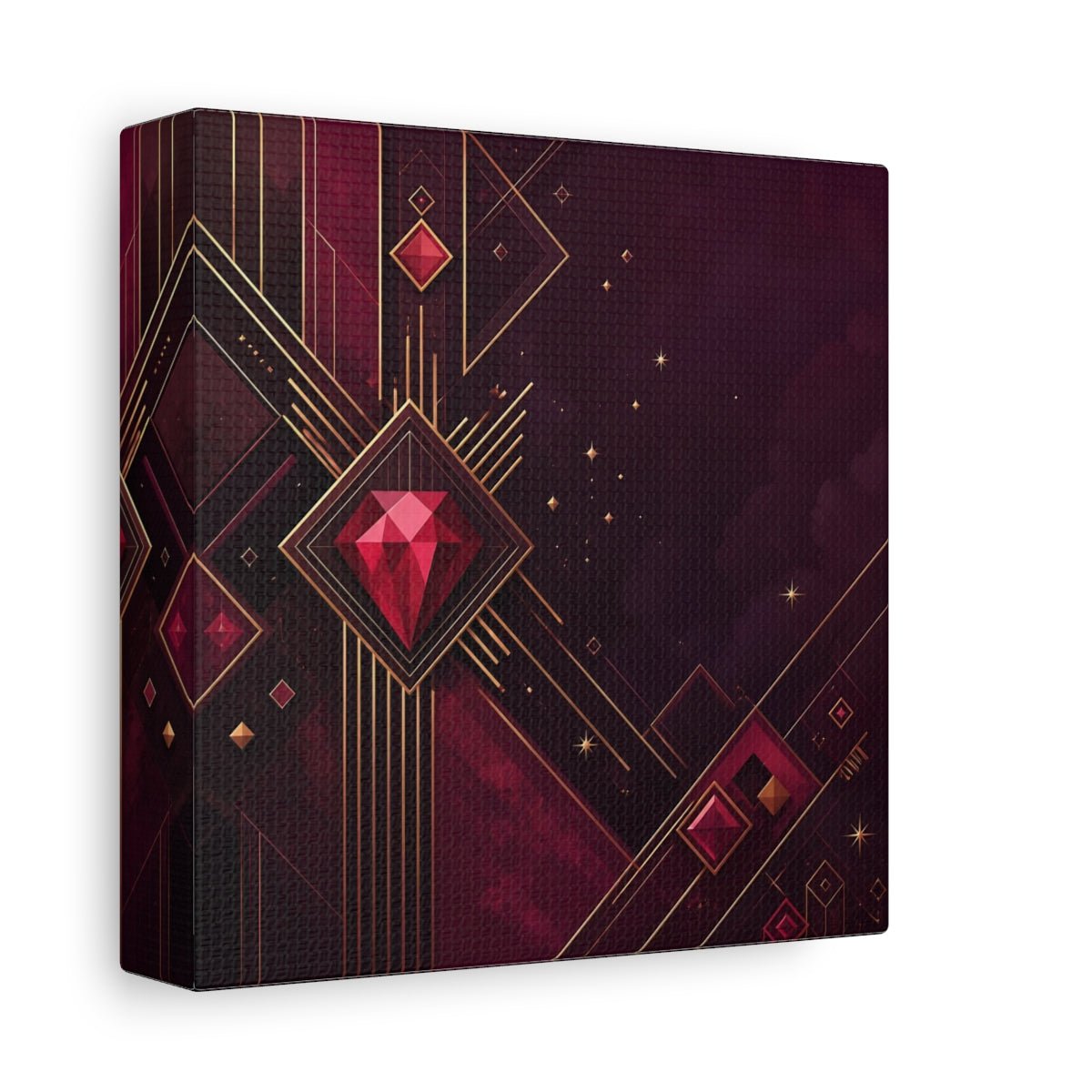 Abstract Red Gems Burgundy Gold Canvas Print – Luxury Decor for Living Room, Above Fireplace - YesArtYes
