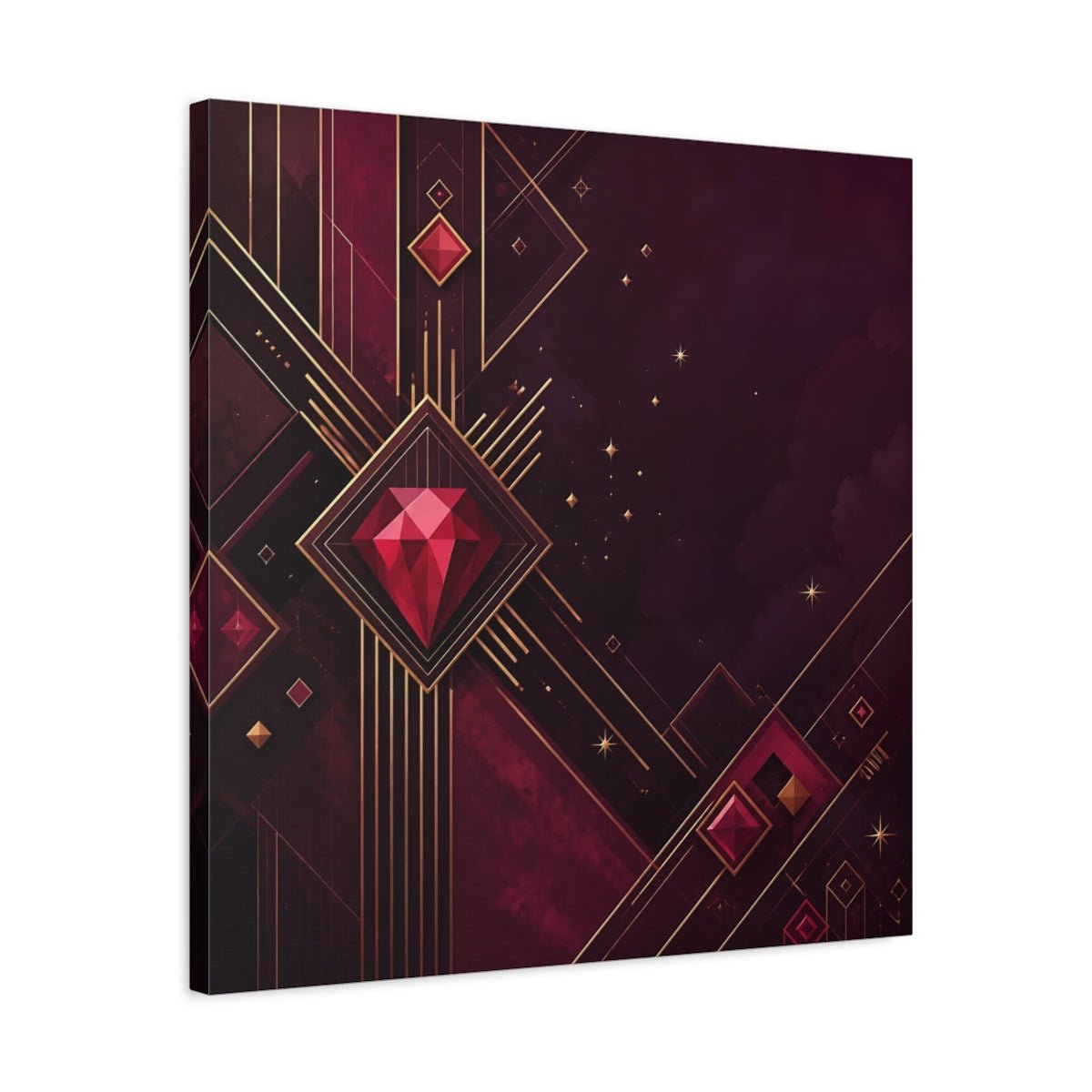Abstract Red Gems Burgundy Gold Canvas Print – Luxury Decor for Living Room, Above Fireplace - YesArtYes