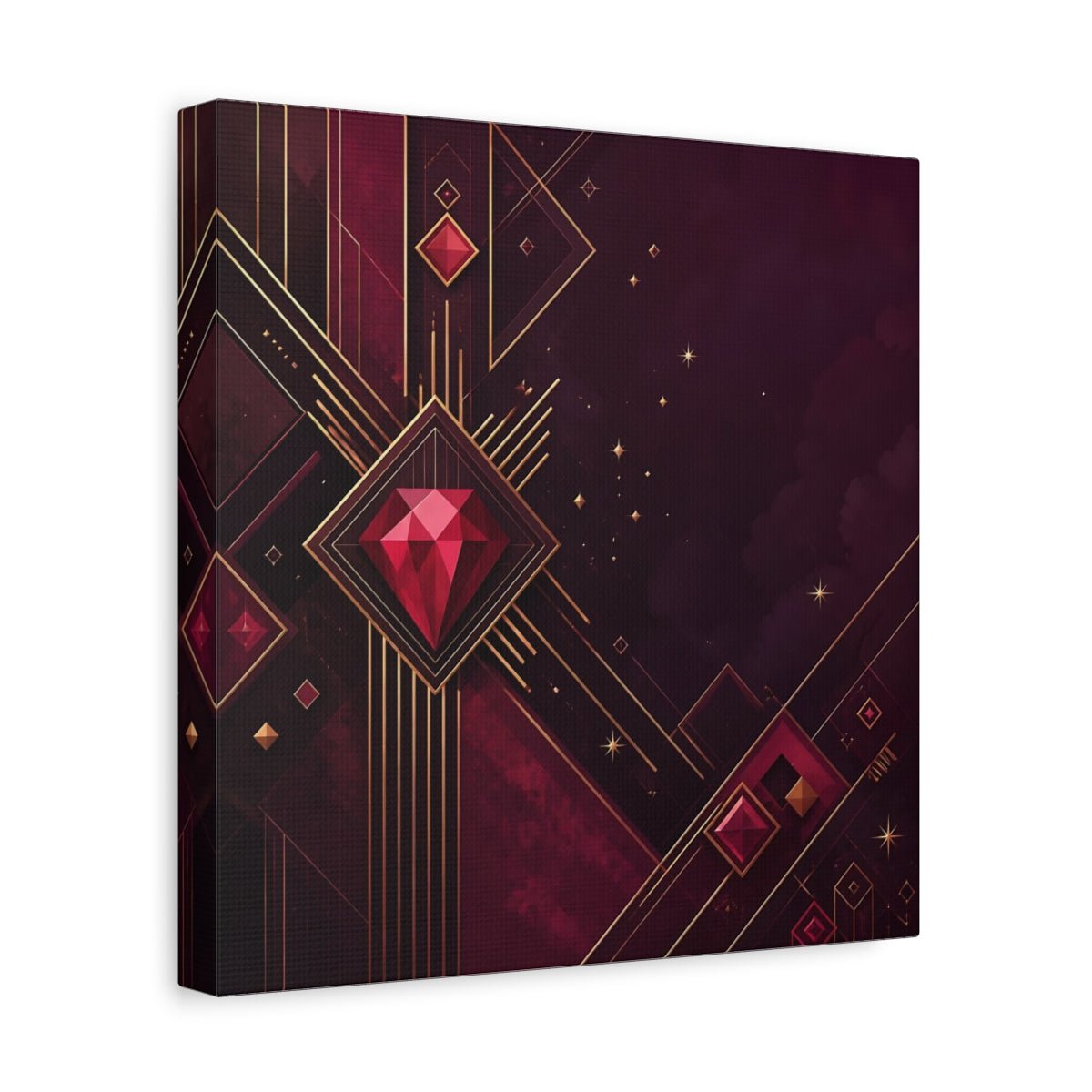 Abstract Red Gems Burgundy Gold Canvas Print – Luxury Decor for Living Room, Above Fireplace - YesArtYes