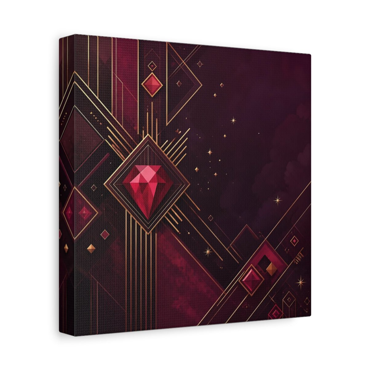 Abstract Red Gems Burgundy Gold Canvas Print – Luxury Decor for Living Room, Above Fireplace - YesArtYes